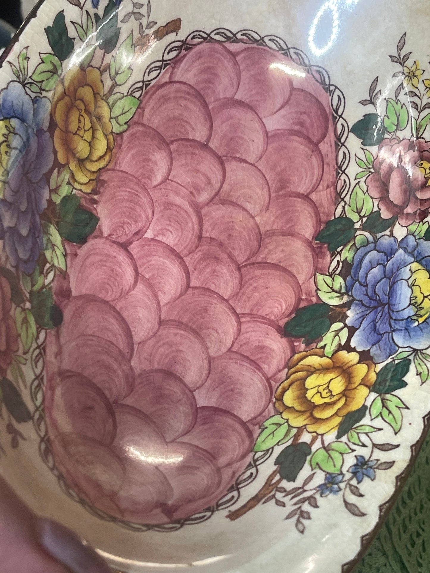 Vintage Maling Ware “Peony Rose” Oval Bowl – Hand-Painted Floral Design