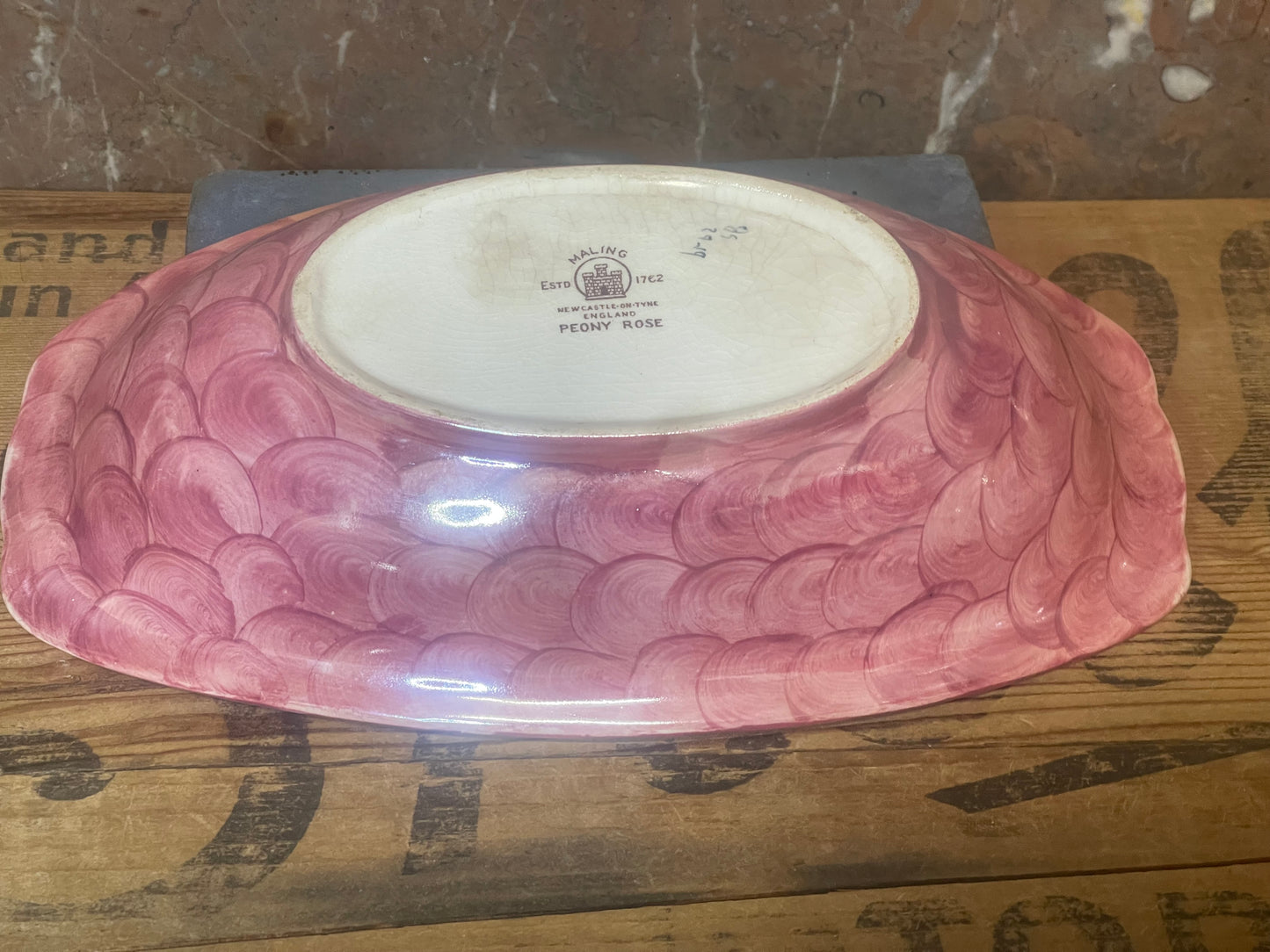 Vintage Maling Ware “Peony Rose” Oval Bowl – Hand-Painted Floral Design
