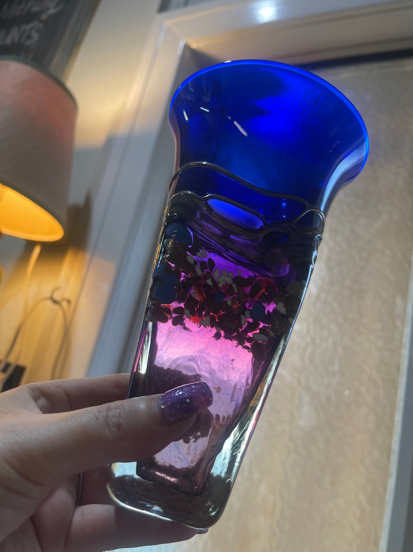 Vintage 80s Hand Blown Art glass Vase by Peter Goss