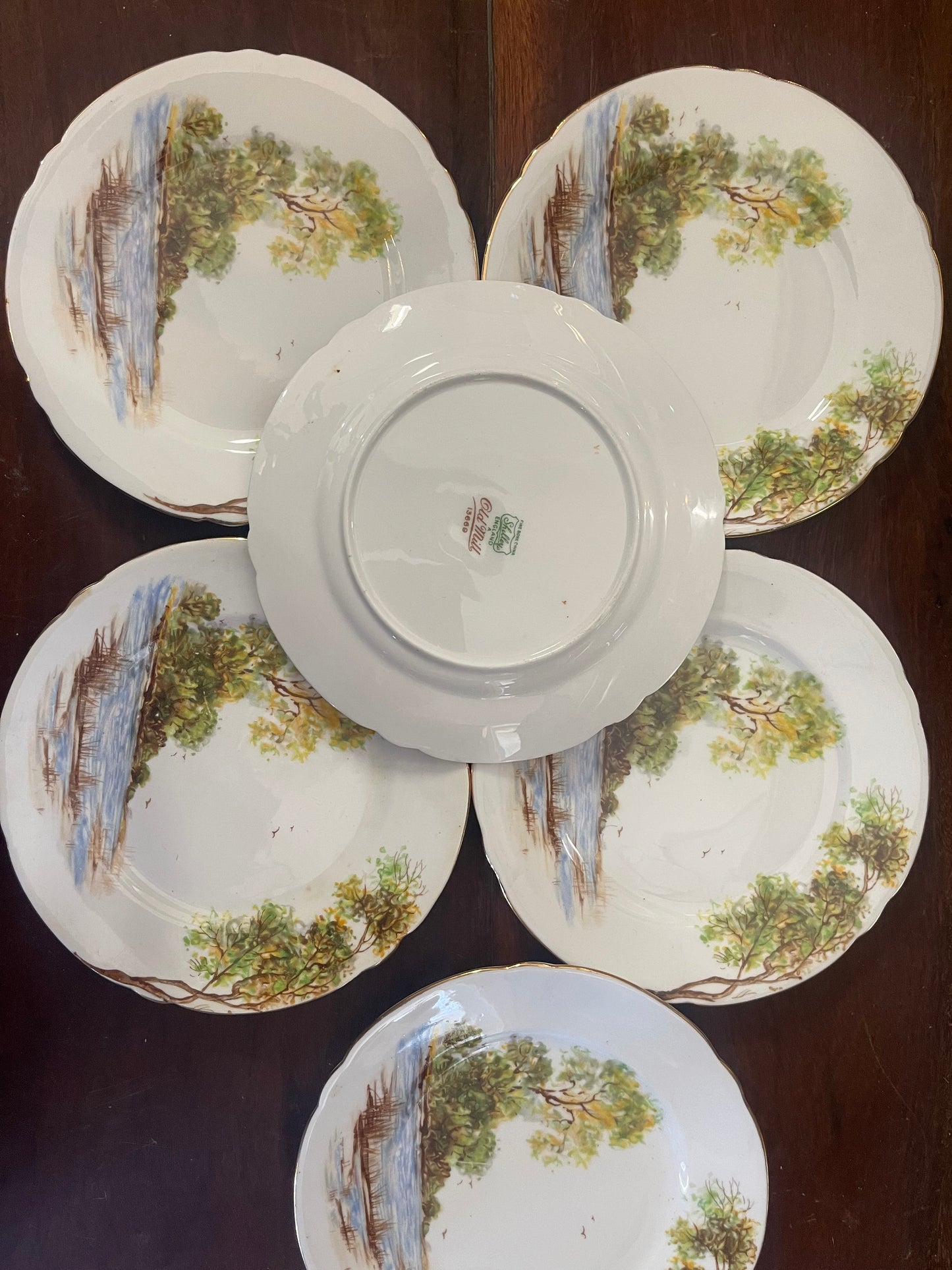 Shelley Fine Bone China – Set of 6 Side Plates, “Old Mill” Landscape Series