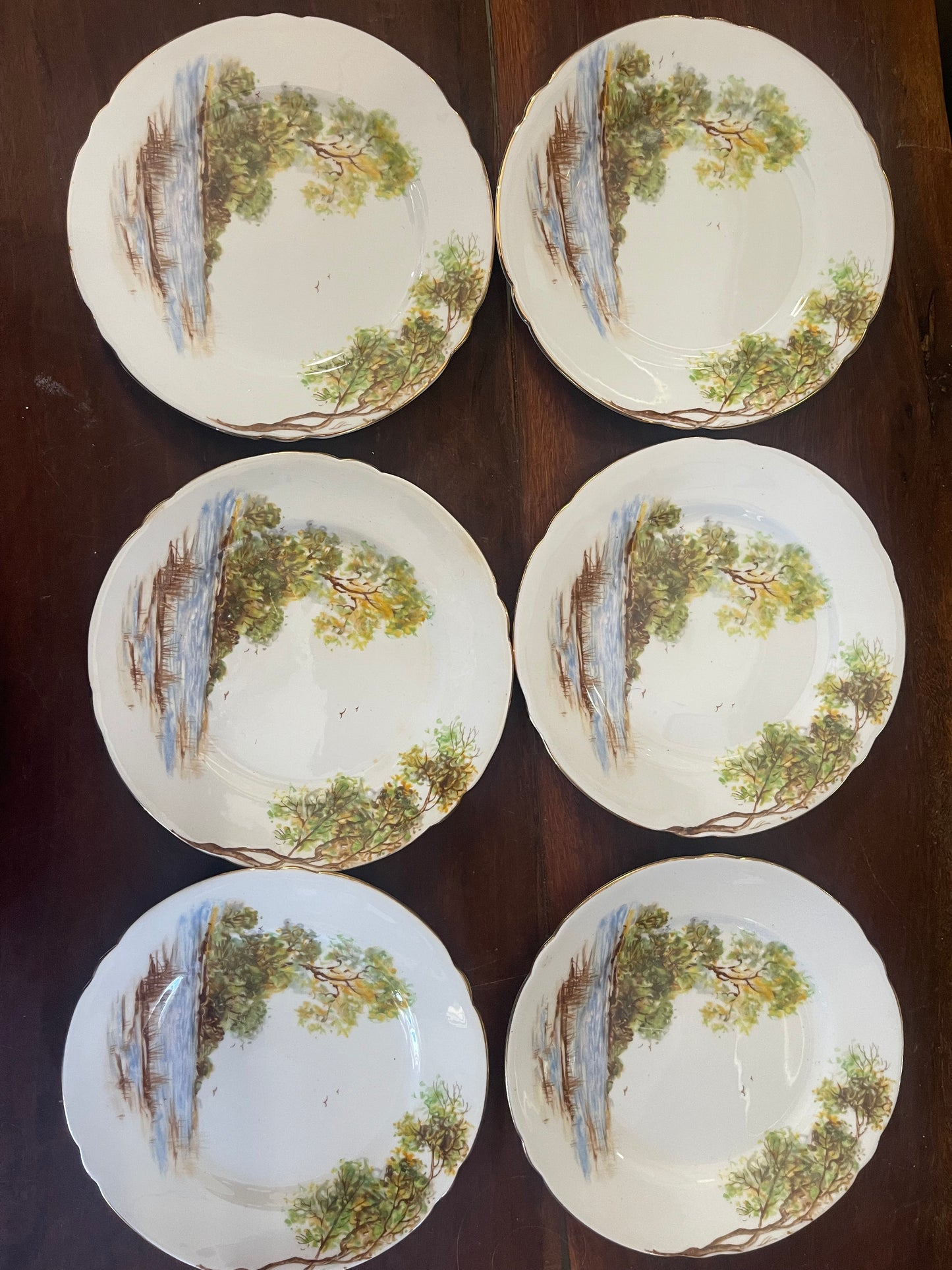 Shelley Fine Bone China – Set of 6 Side Plates, “Old Mill” Landscape Series