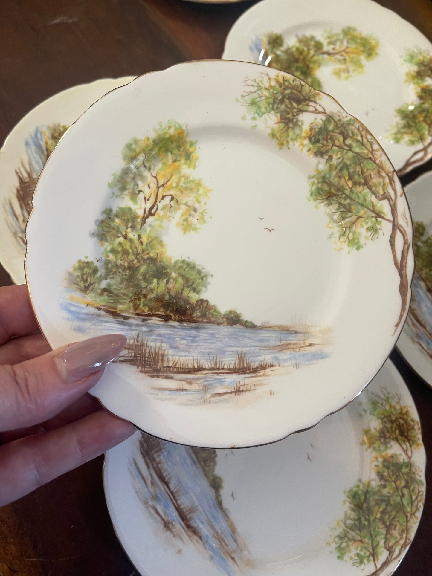 Shelley Fine Bone China – Set of 6 Side Plates, “Old Mill” Landscape Series