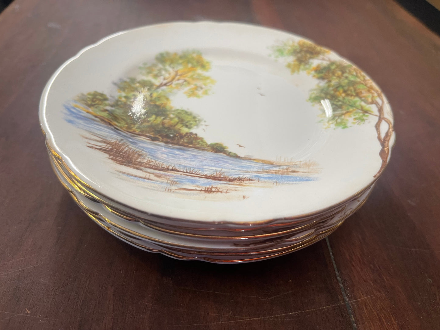 Shelley Fine Bone China – Set of 6 Side Plates, “Old Mill” Landscape Series