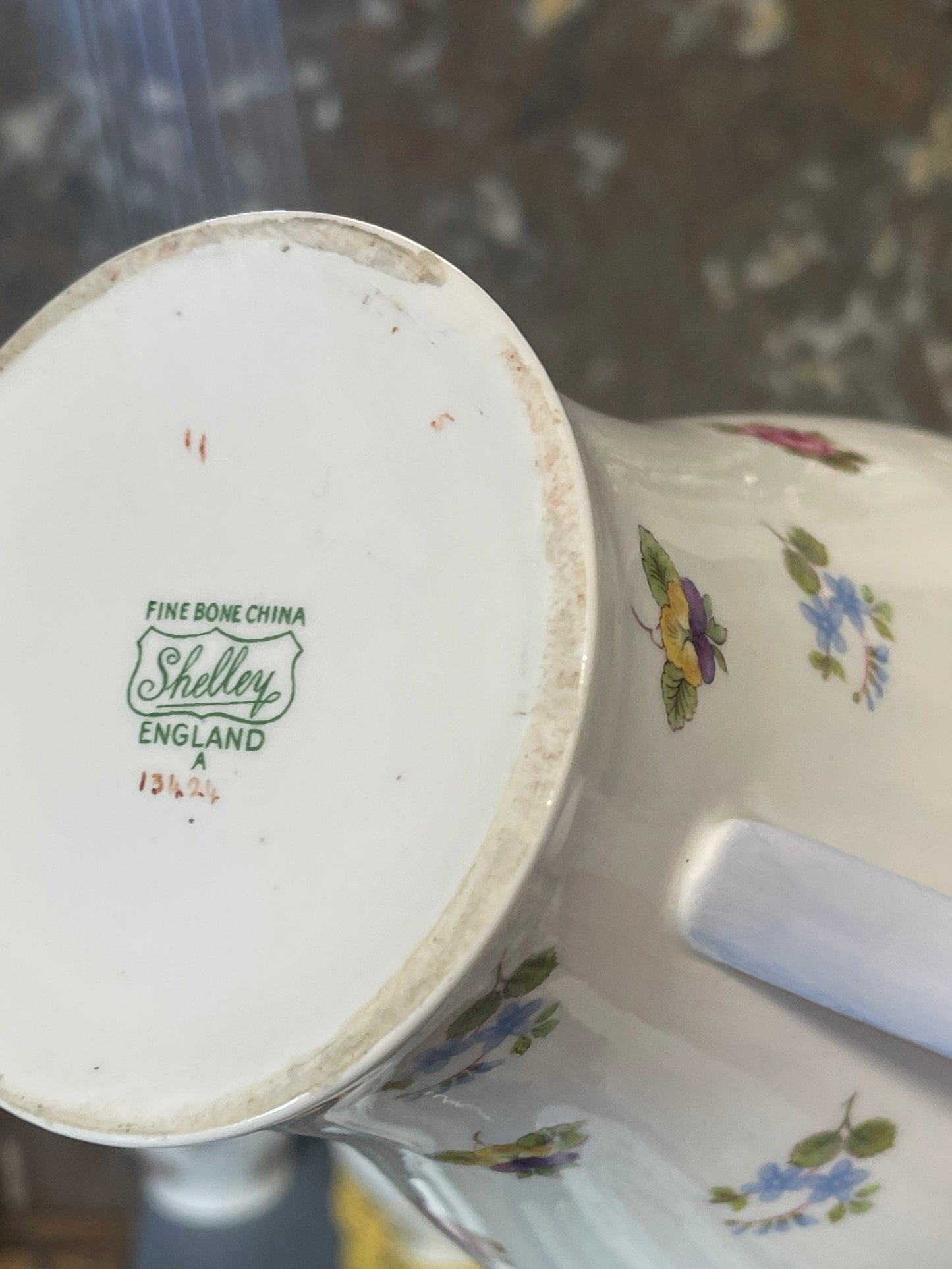 Shelley Fine Bone China Tea Set – Dainty Shape, Floral Sprays with Blue Trim