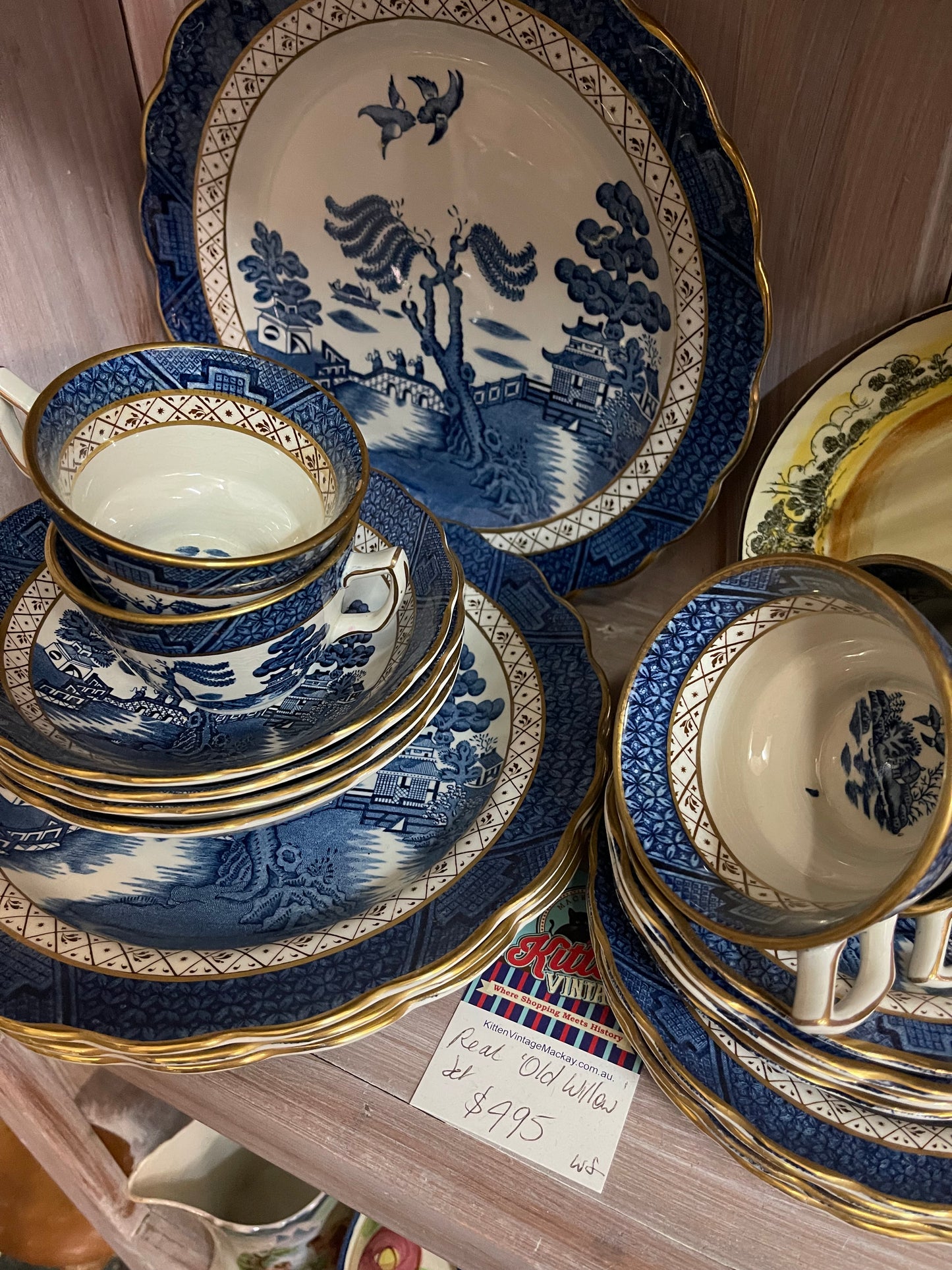 Vintage Burleigh Ware “Willow” Tea Set – Service for 6 (England, Blue & White with Gilt)