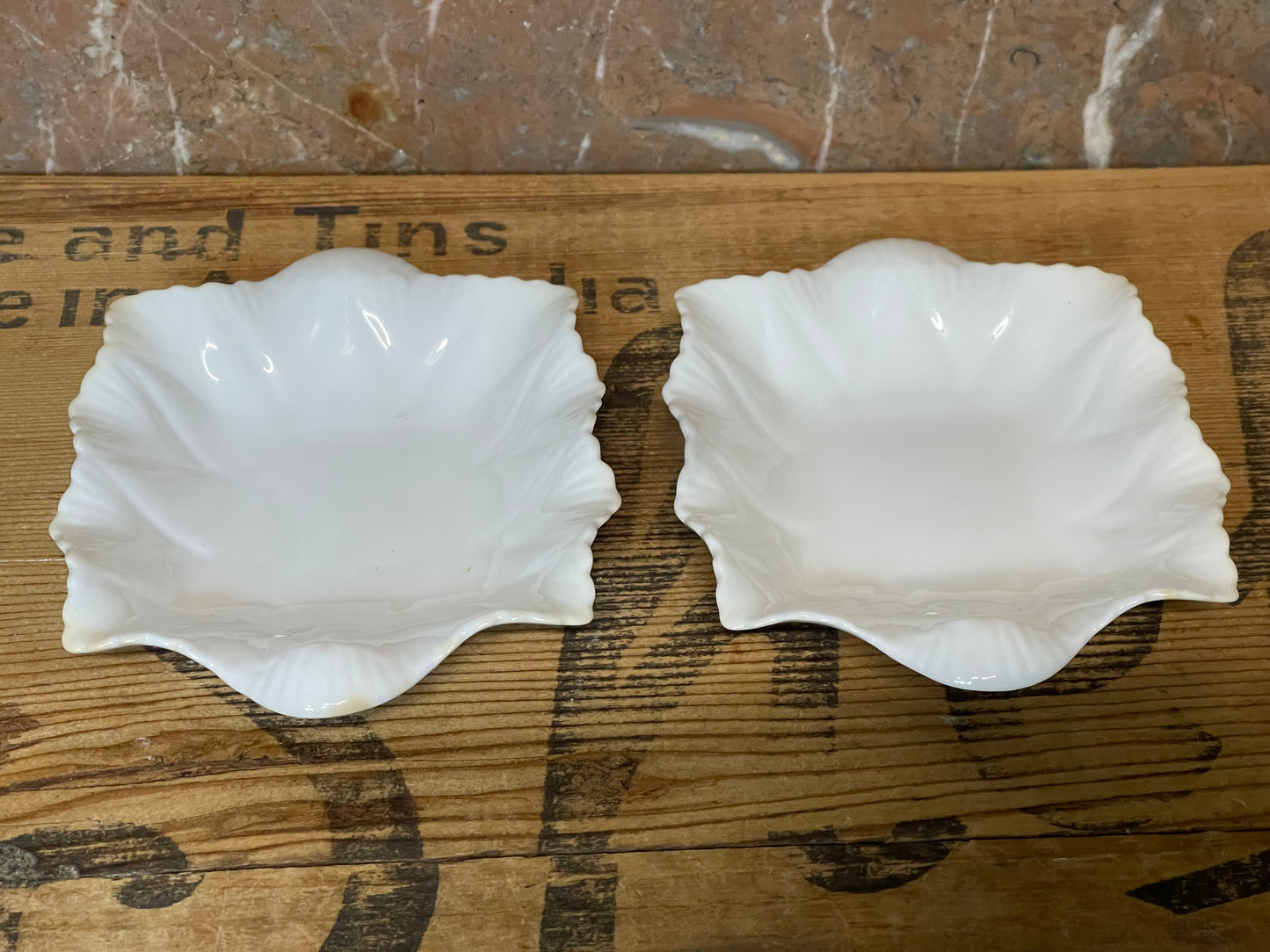 Pair of Shelley Fine Bone China Dishes – White Fluted Edge, c.1940s