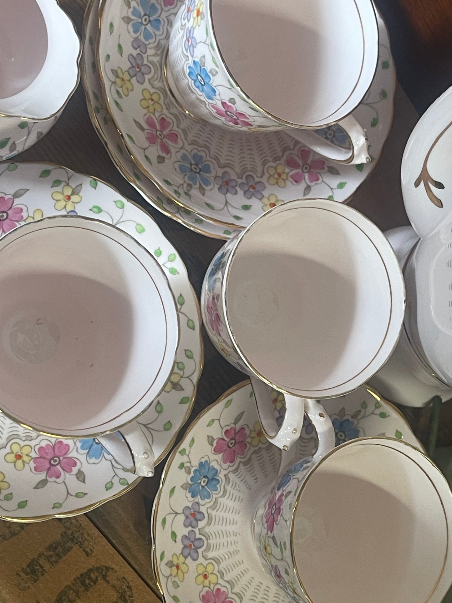 Tuscan Bone China England Pink with Multi-Colored Flowers Tea or Coffee Set