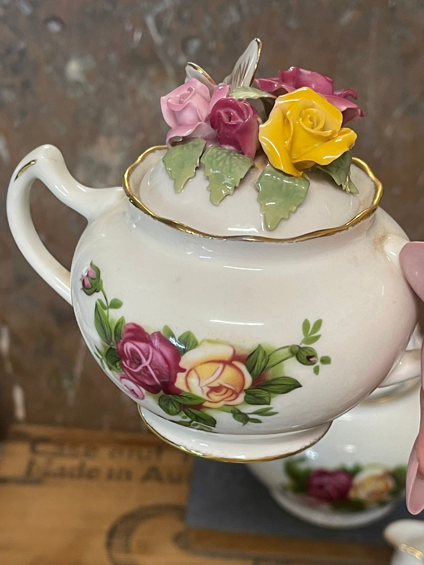 Royal Albert “Old Country Roses” Tea Set – Teapot, Sugar & Creamer (3 Piece Set)