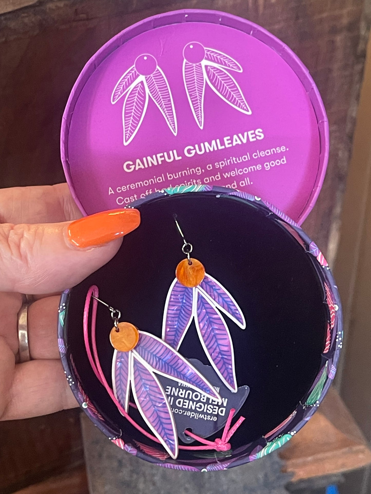 Gainful Gum Leaves Drop Earrings (2024) by Erstwilder and Lauren Rogers