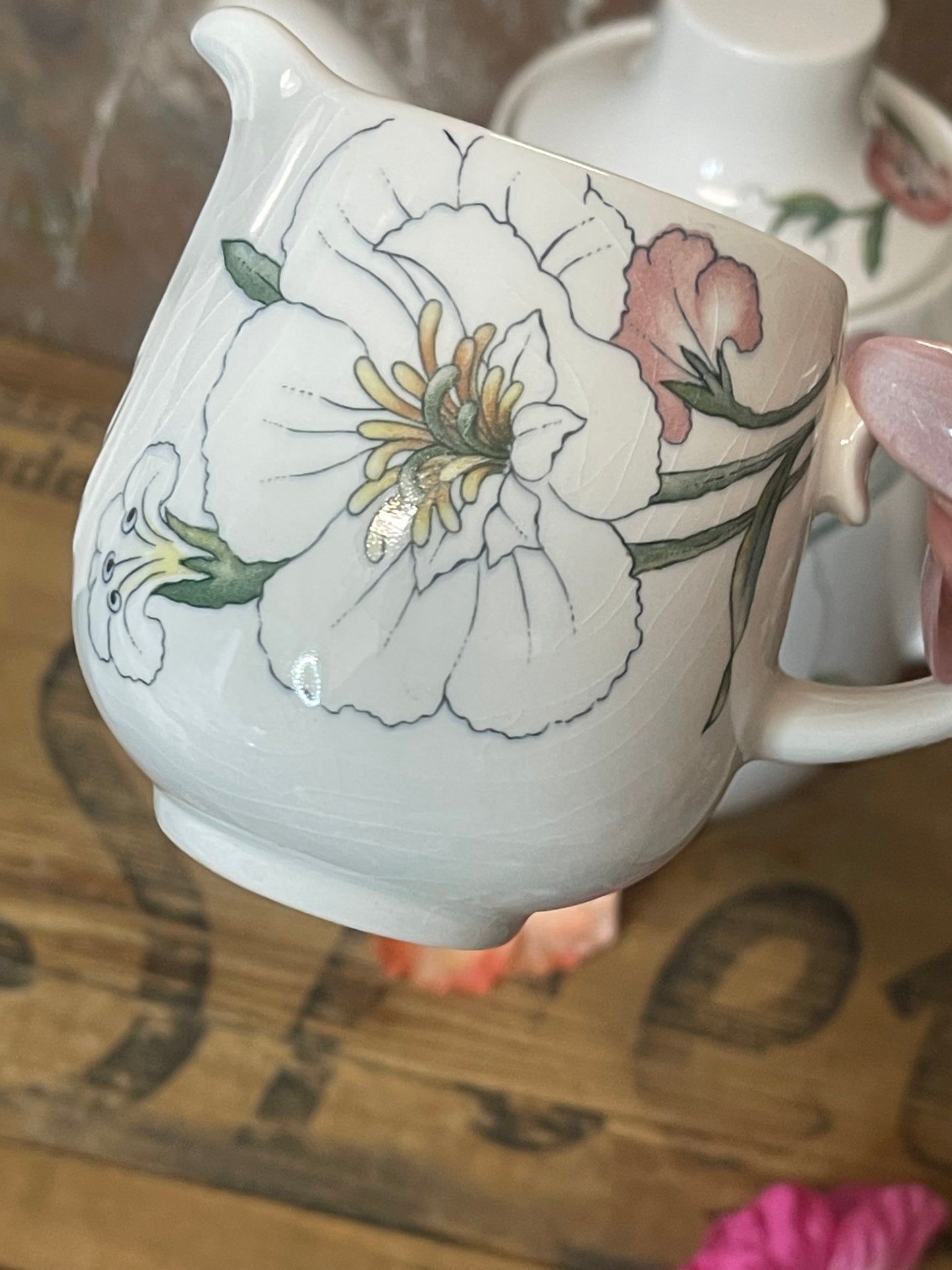 Santa Clara Ironstone Teapot & Cream Jug – Spain, Mid-Century Floral
