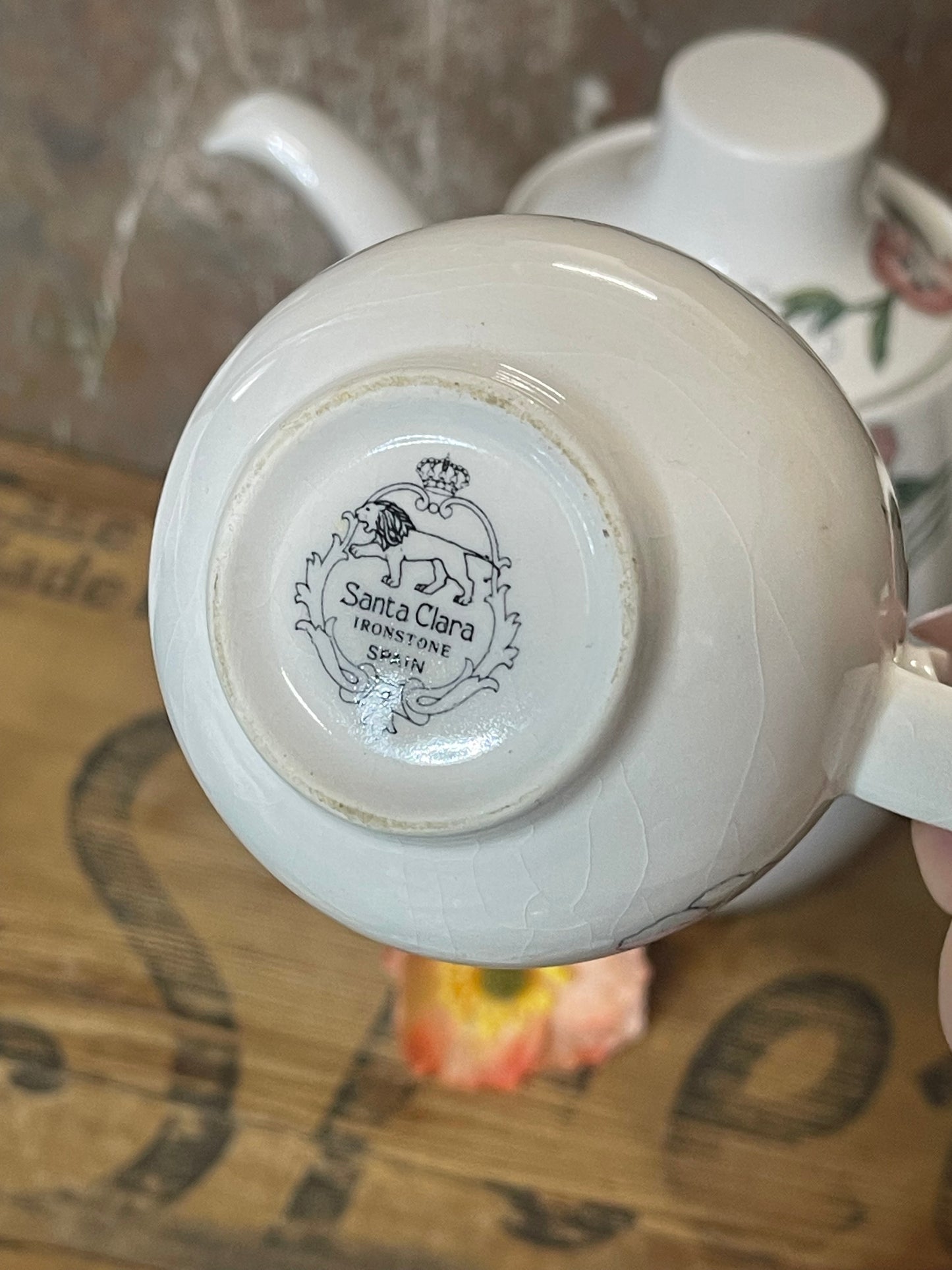 Santa Clara Ironstone Teapot & Cream Jug – Spain, Mid-Century Floral