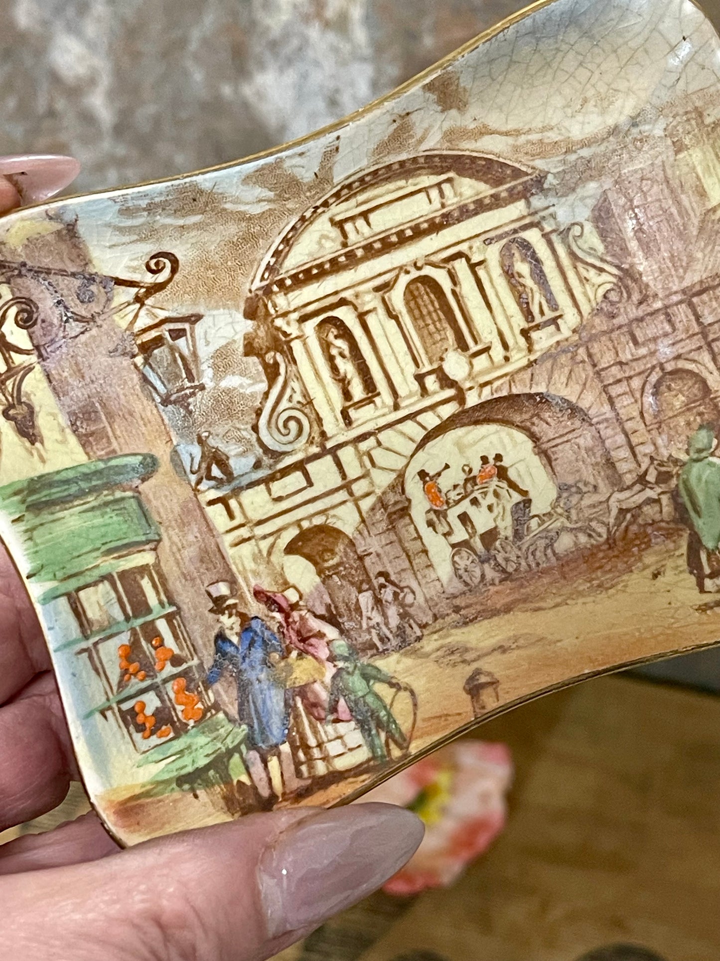 Royal Winton “Old London” Square Dish – Hand-Painted Grimwades England (c.1930s–40s)