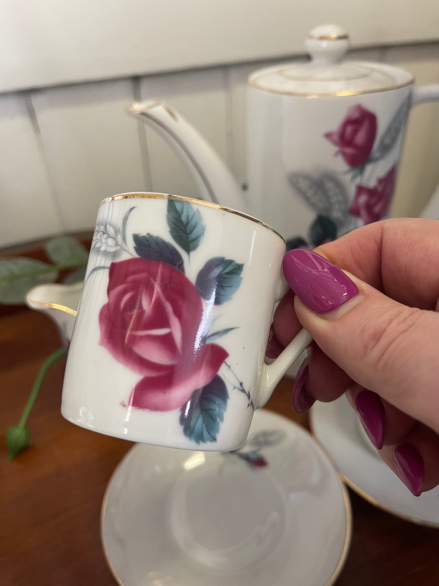 1950s Japanese Coffee set for two with roses