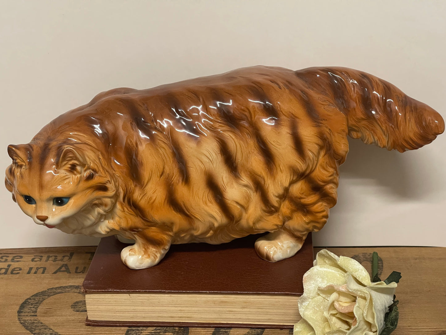 Vintage Ceramic Ginger Cat Figurine – 33 cm Long