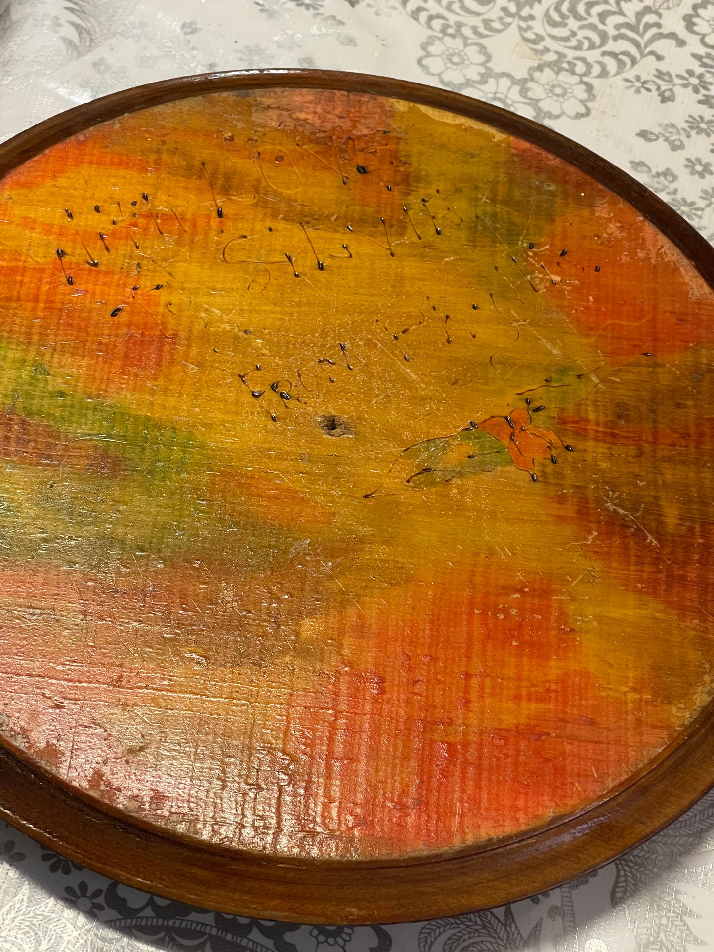 1935 Pokerwork Bread Board with Removable Cutting Surface – Hand Decorated