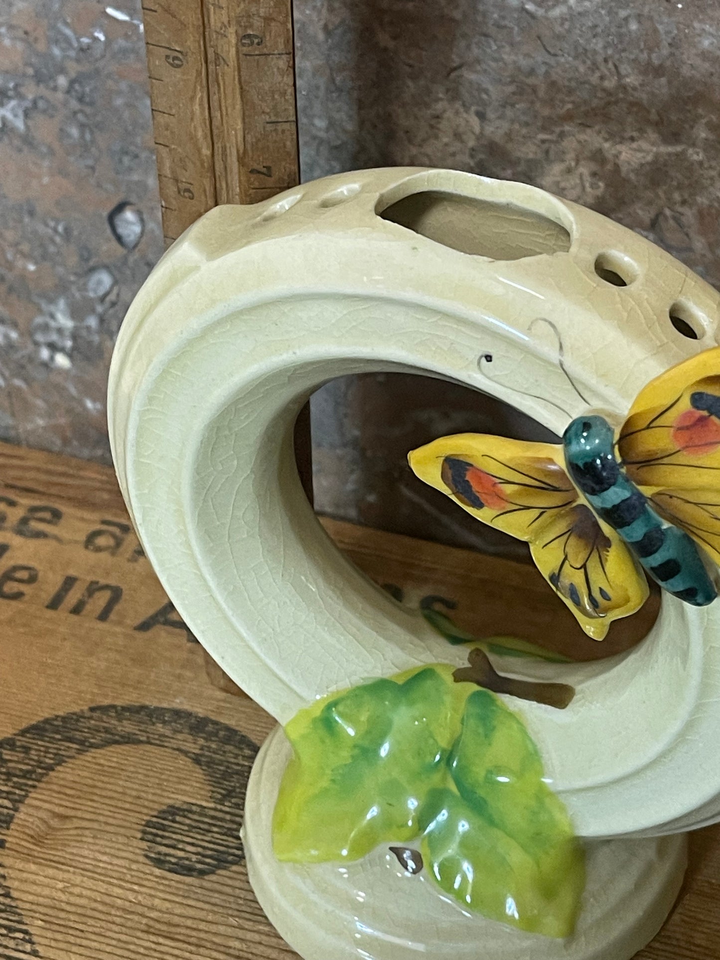 Vintage Butterfly Posy Vase – Hand-Painted – 16cm