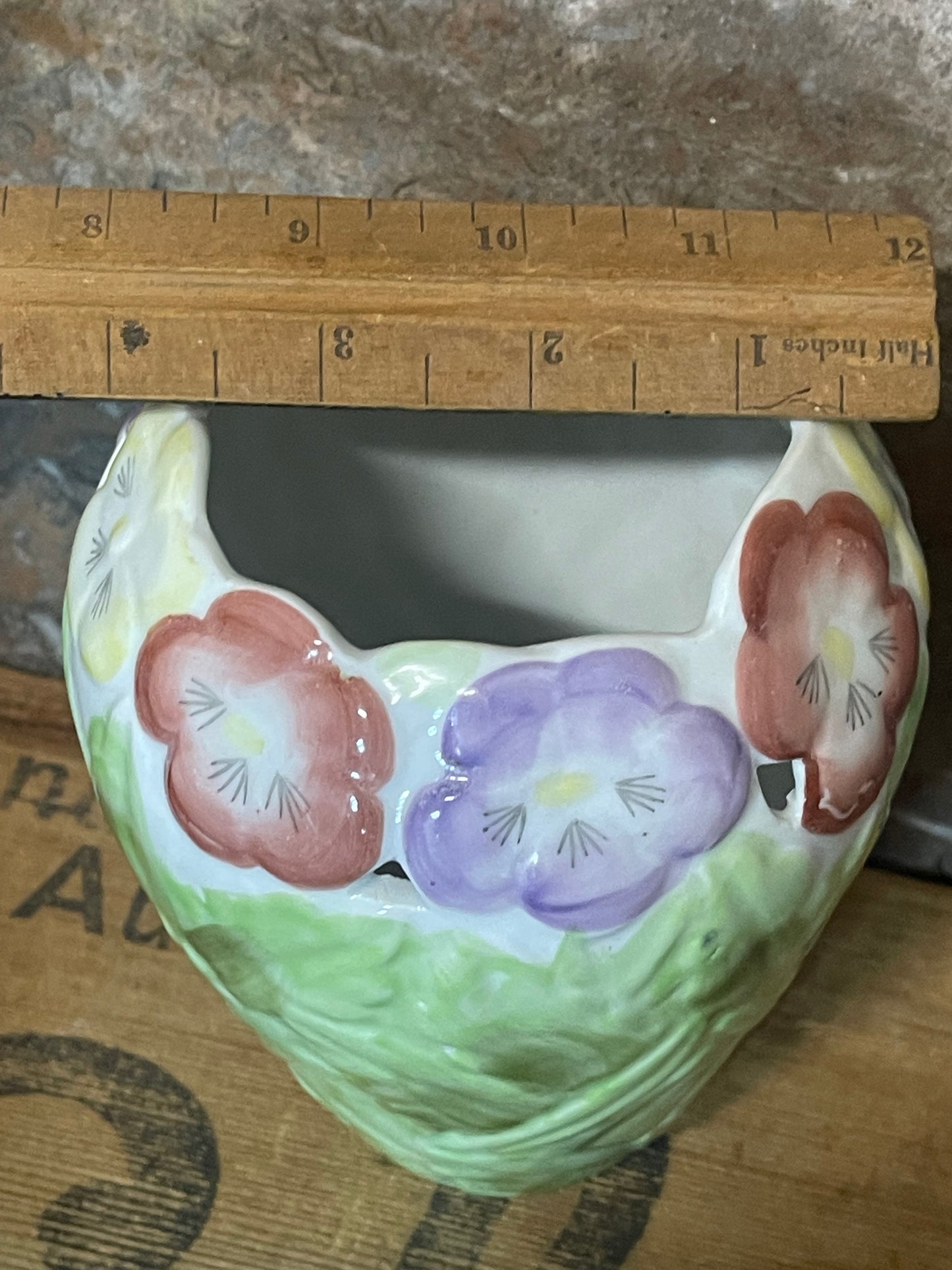 Vintage Hand-Painted Green Leaf and Floral Vase