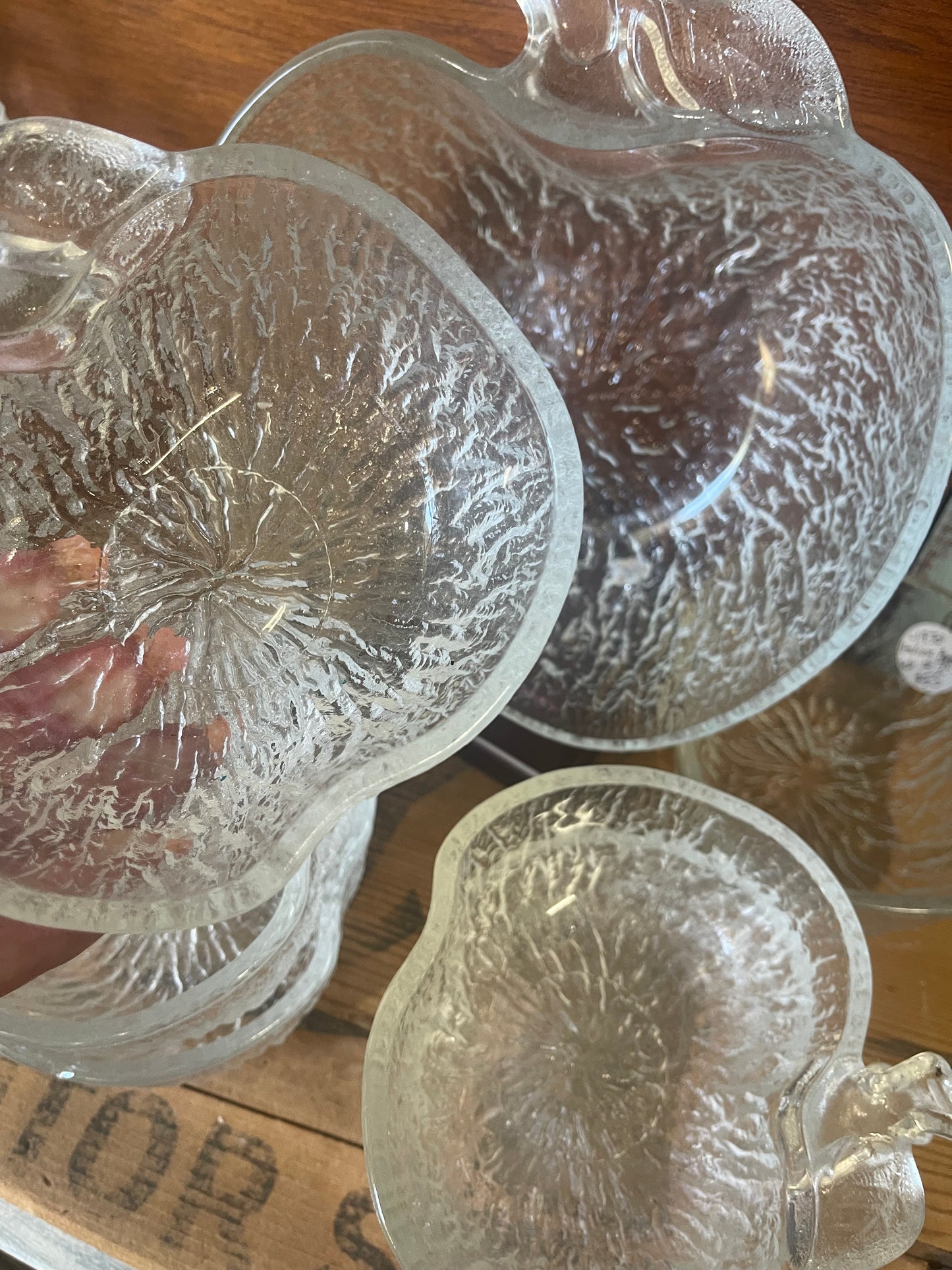 Vintage Italian glass CoVetro Fruit Salad Bowls, large bowl with six small bowls, Apple design