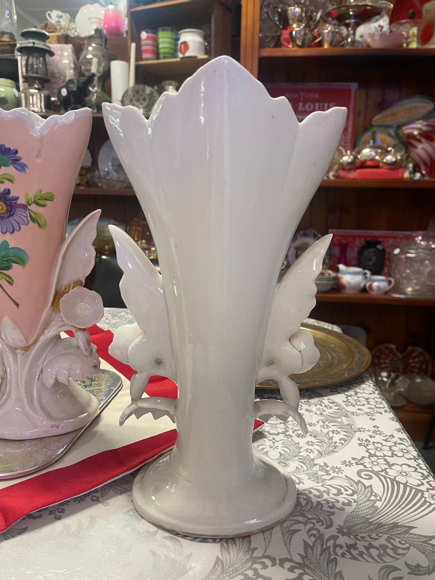 Pair of Pink Floral Trumpet Vases – c.1950s–1960s – European Ceramic