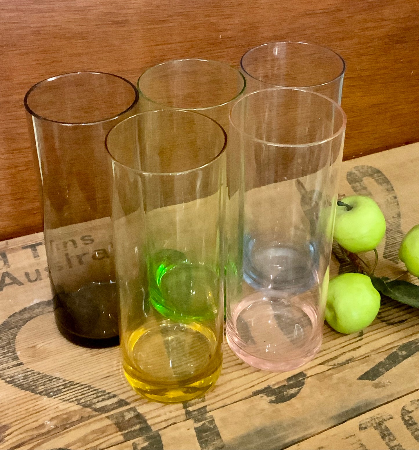 Vintage mid century harlequin high ball tumblers set of five