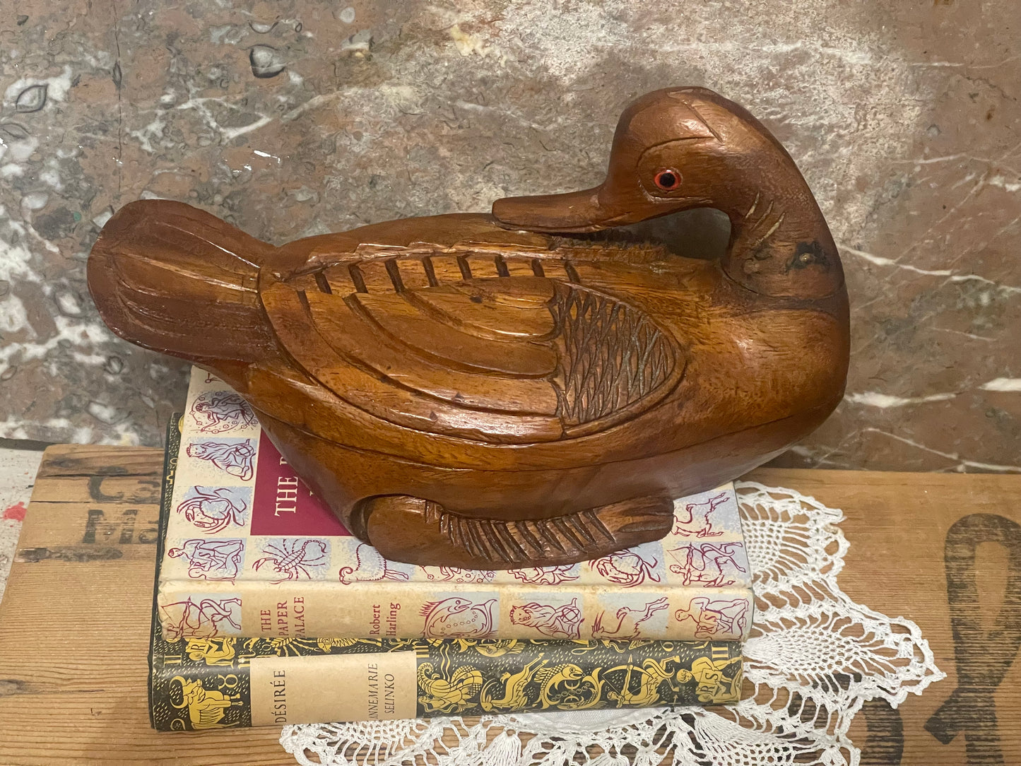 Hand-Carved Timber Duck Trinket Box