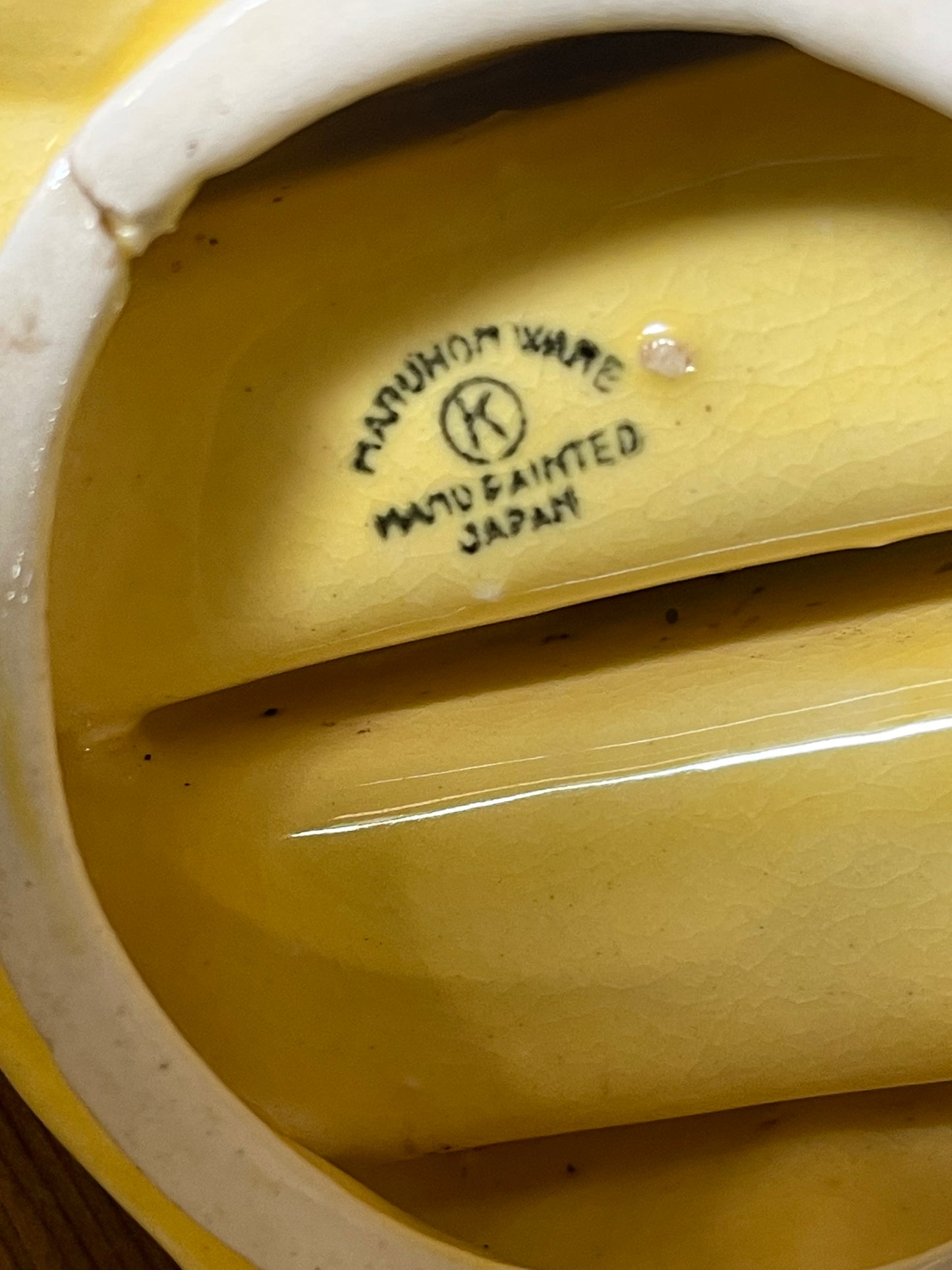 Vintage 1930s yellow ceramic toast rack, Maruhon Ware Japan