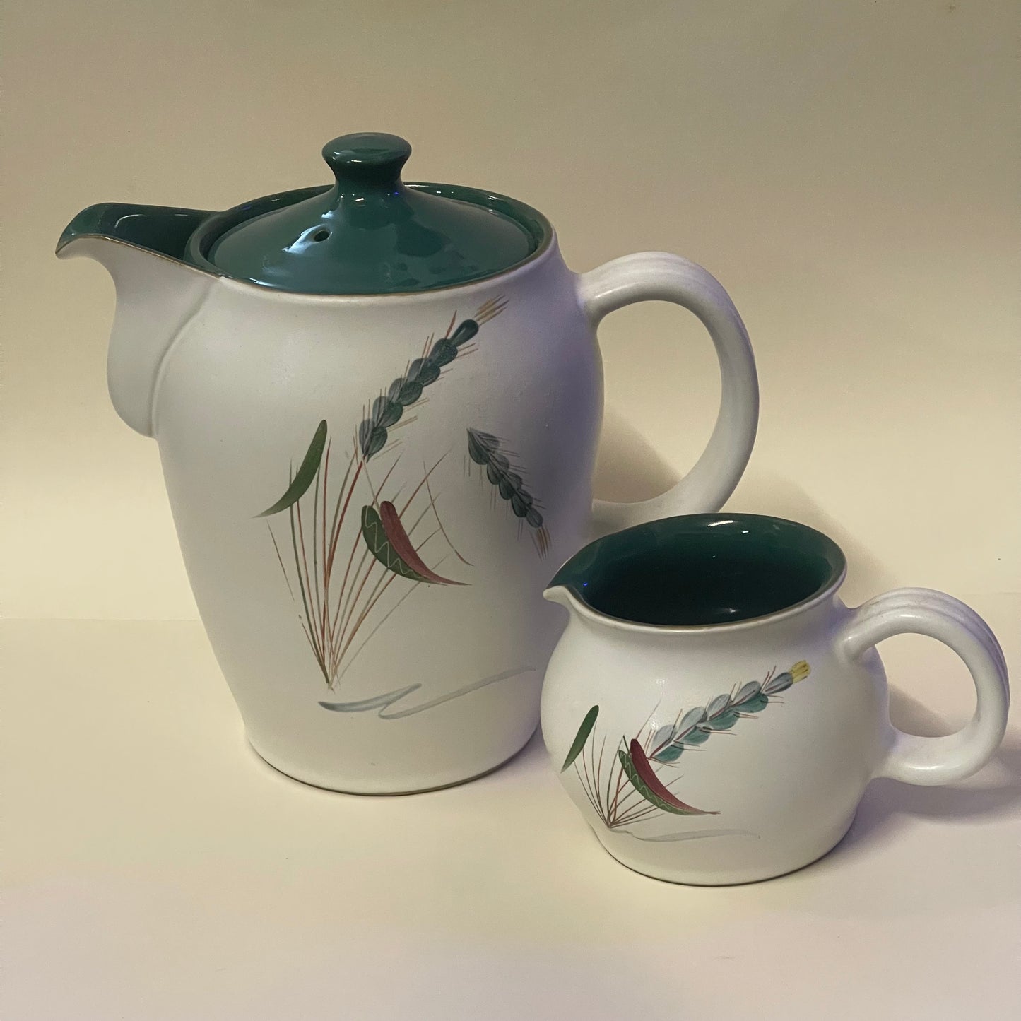 Vintage 60s 70s Denby Green wheat creamer milk jug