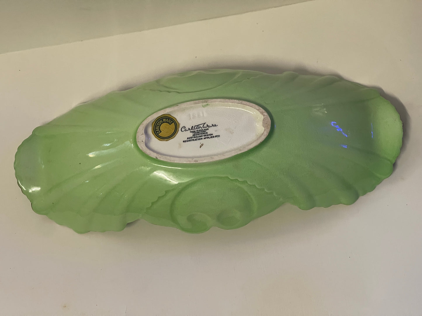 Vintage CARLTON WARE curved green dish with gold trim