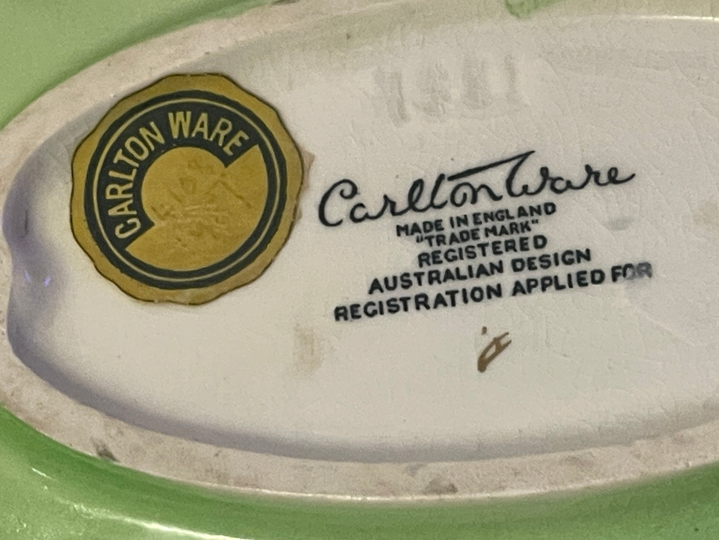 Vintage CARLTON WARE curved green dish with gold trim