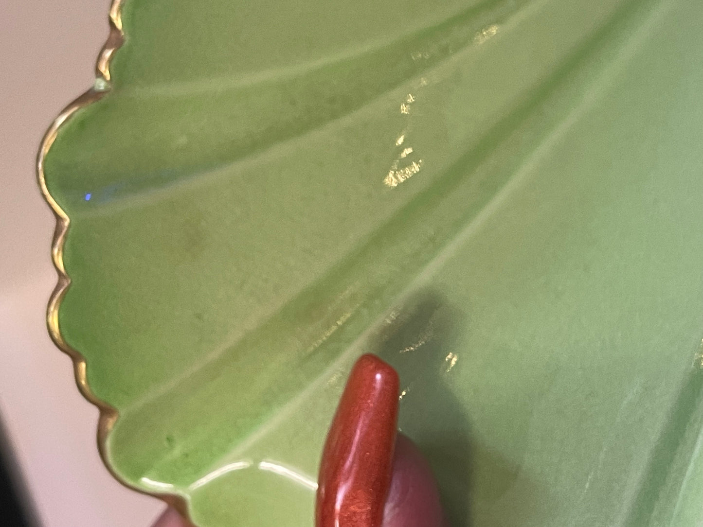 Vintage CARLTON WARE curved green dish with gold trim