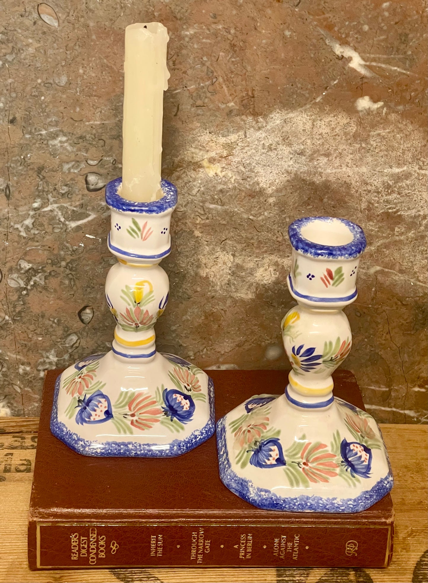 HB Quimper Faience pair of candlesticks – Hand-Painted in France
