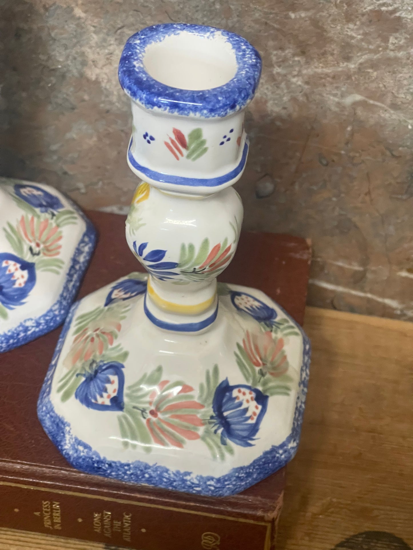 HB Quimper Faience pair of candlesticks – Hand-Painted in France