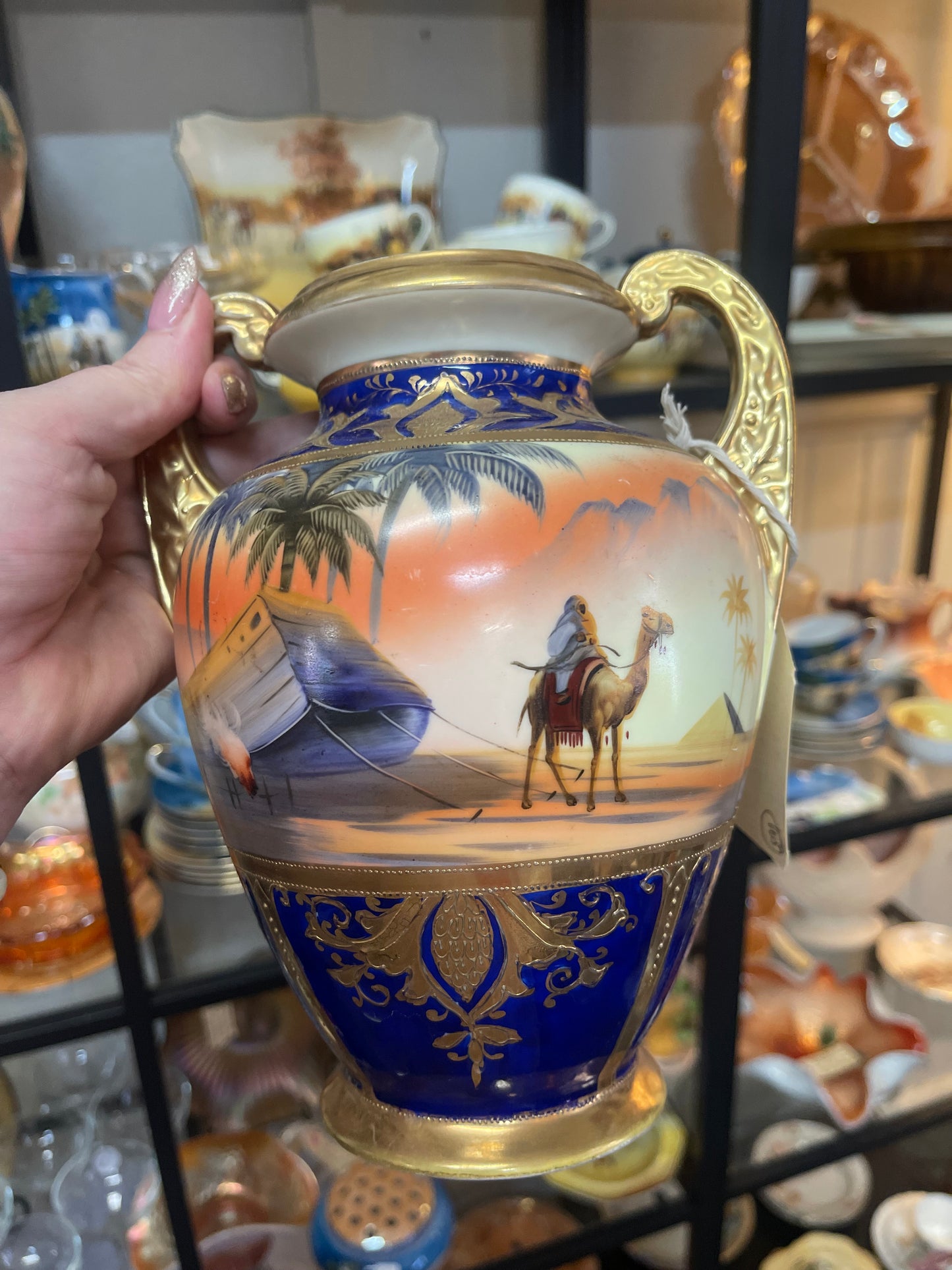 Antique Noritake Twin-Handled Vase – Desert Scene (c.1910s–20s)