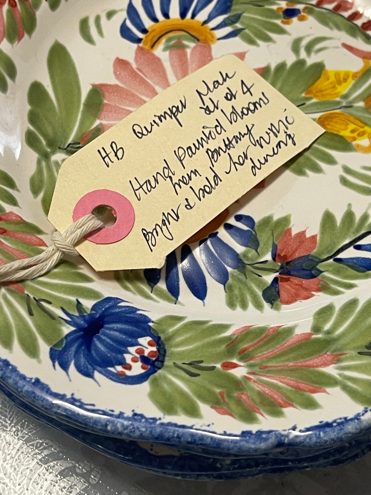 HB Quimper Faience Plate Set (4) – Hand-Painted in France