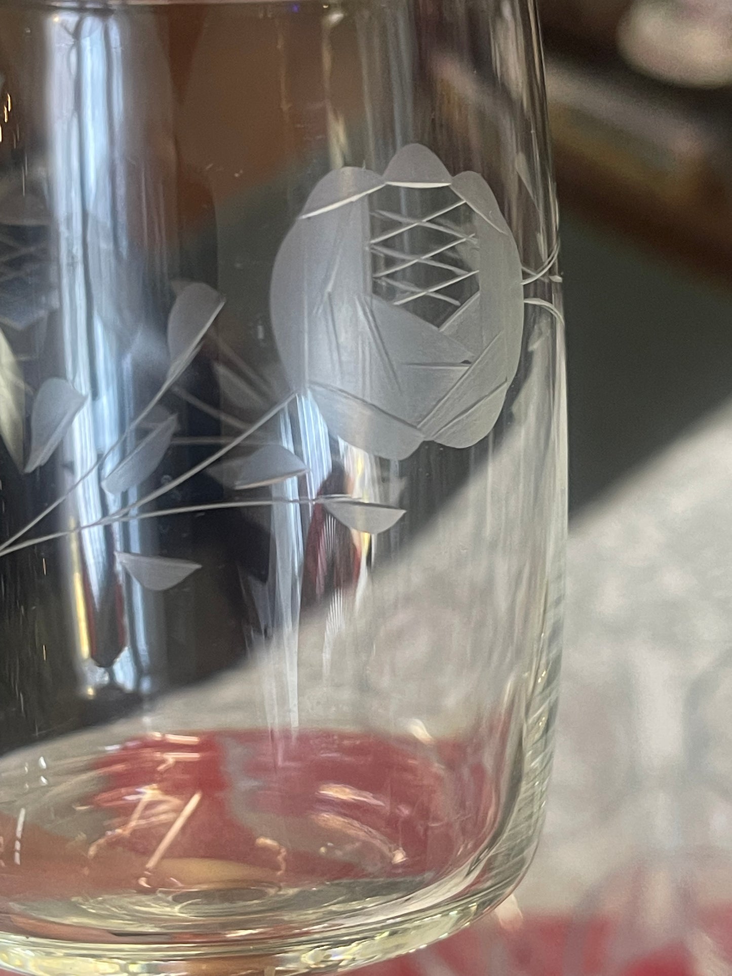 Vintage 1950s Flower Etched Crystal Wine Glasses Coupe set of 6
