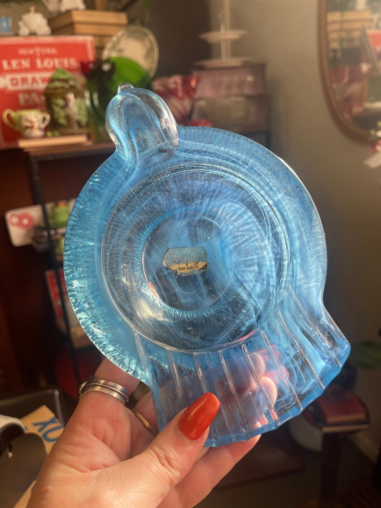 Mid Century Blue Cloud Glass Glass Decorative Bird Ashtray or Bowl