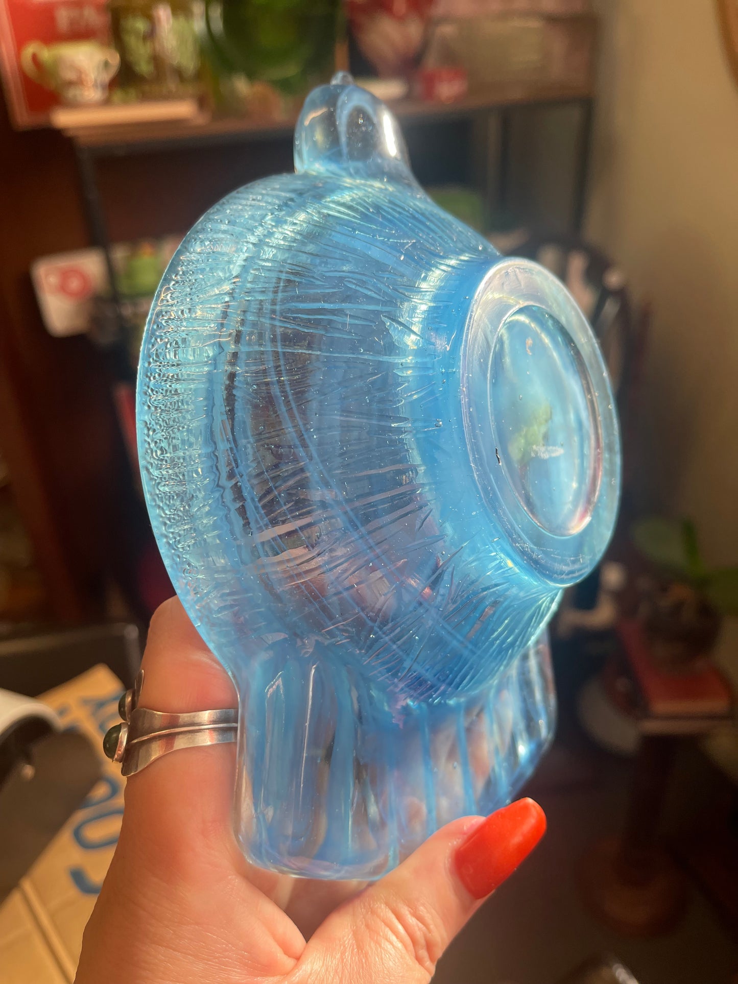 Mid Century Blue Cloud Glass Glass Decorative Bird Ashtray or Bowl