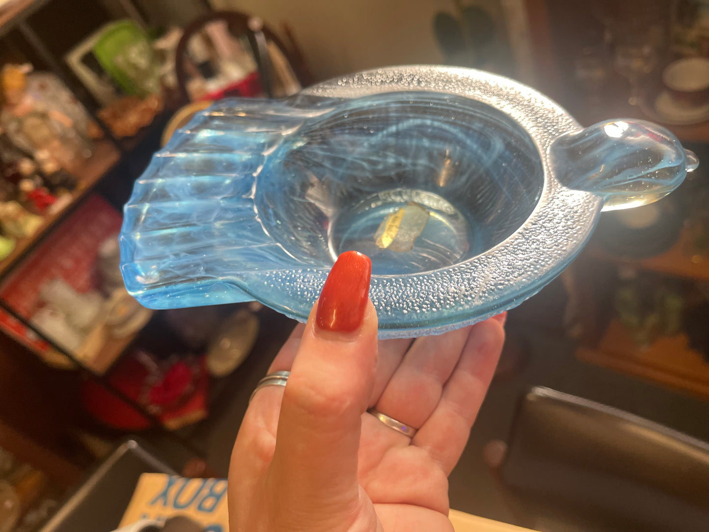 Mid Century Blue Cloud Glass Glass Decorative Bird Ashtray or Bowl