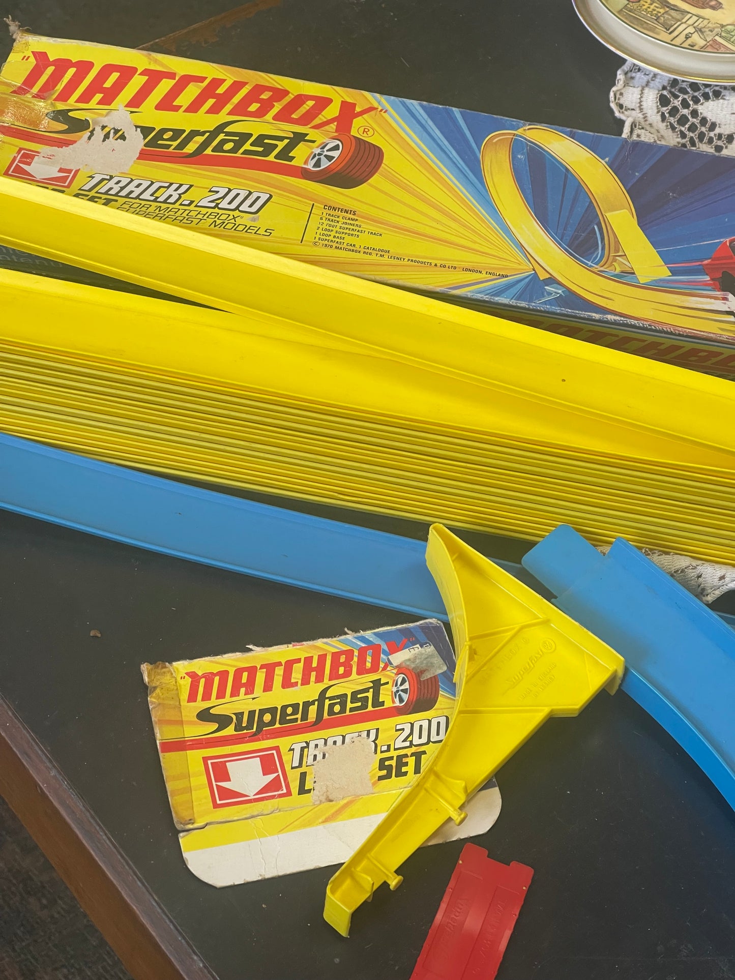 Vintage Lesney Matchbox Superfast Race Track.200 Box And Track Pieces