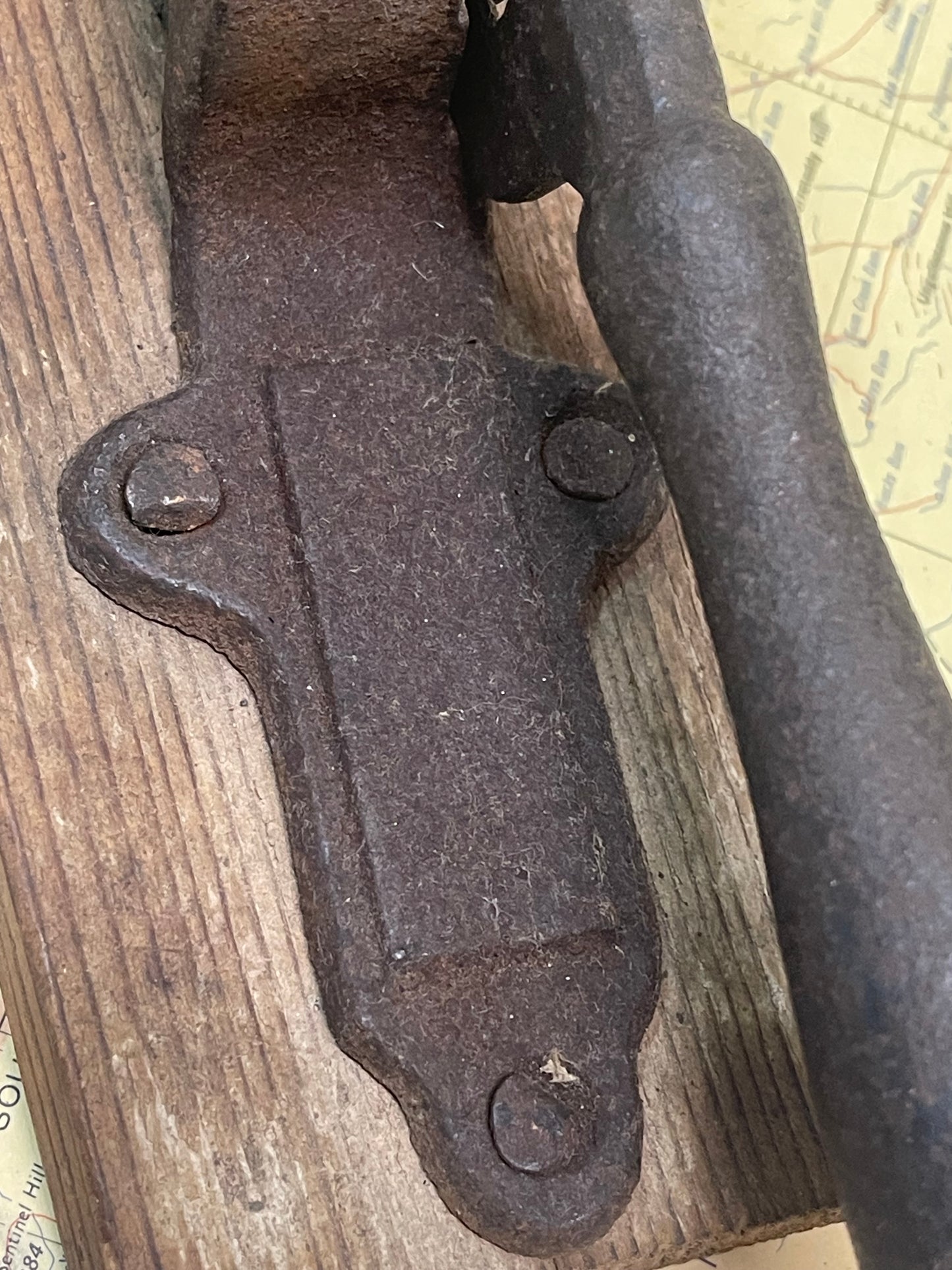 Antique Cast Iron Tobacco Cutter on Original Timber Mount