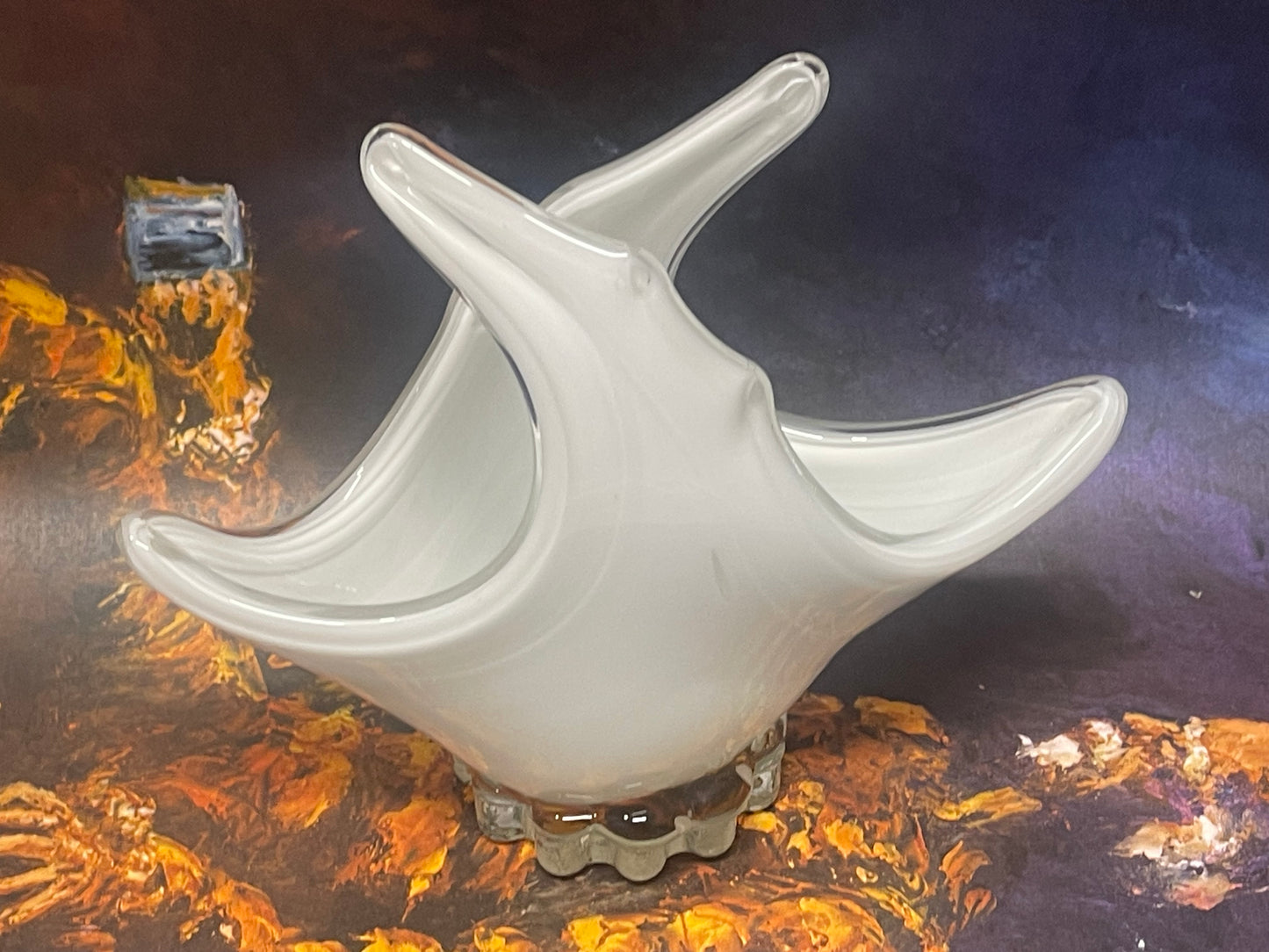 Mid-century Samero White Art Glass Sculpture Bowl