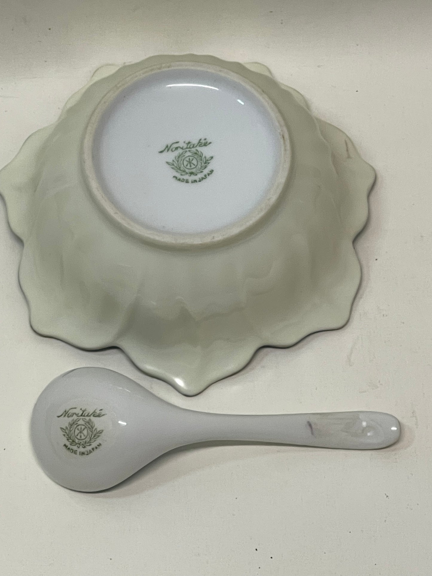 Vintage 1930s Small Noritake Blue Sauce Bowl, Plate & Spoon