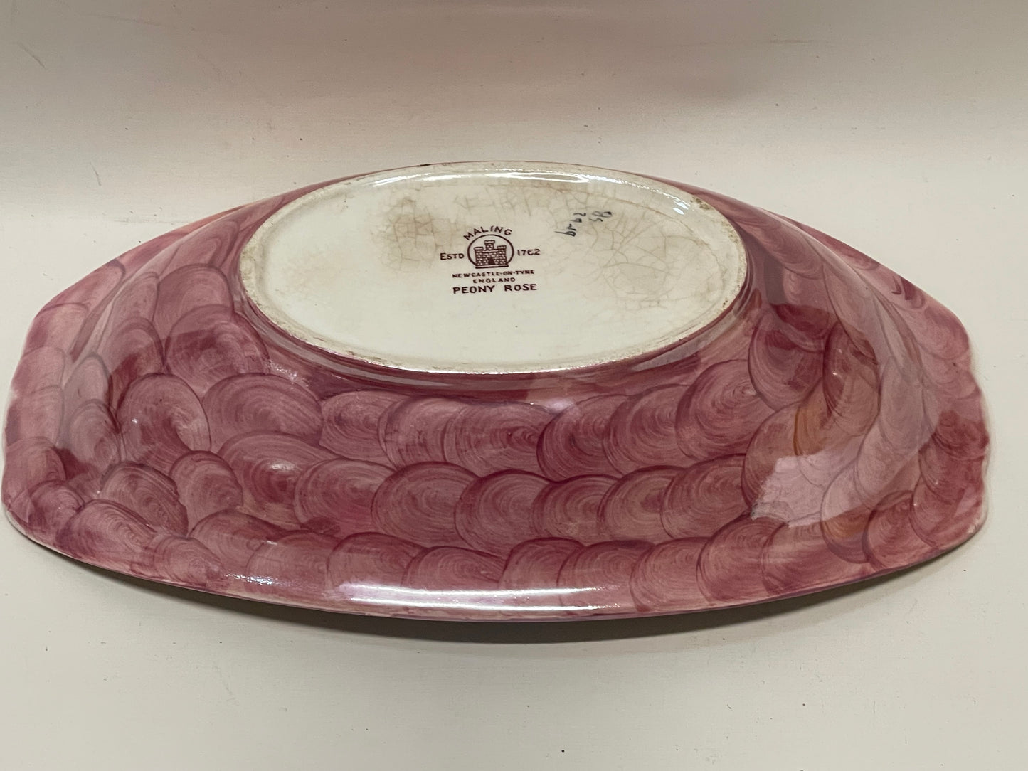 Vintage 1930s “Peony Rose” Maling Ware England hand-painted pink floral oval dish