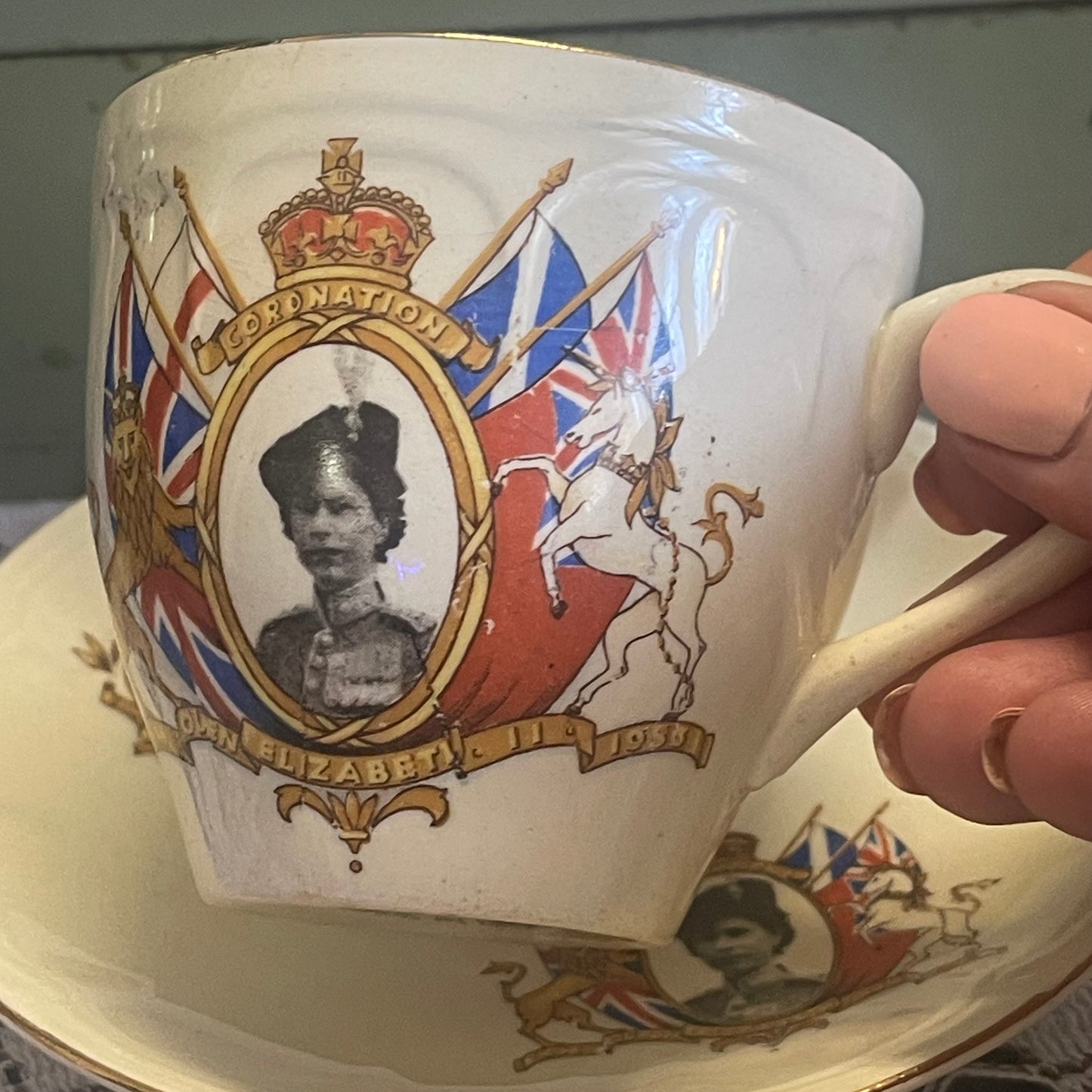 English Queen Elizabeth II Coronation Souvenir Cup and saucer 1953