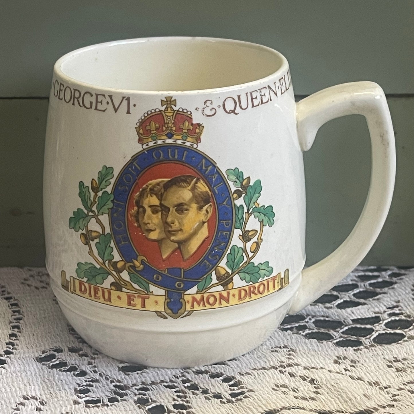1930s English 1937 English King George VI Queen Elizabeth Coronation Souvenir Mug rounded
