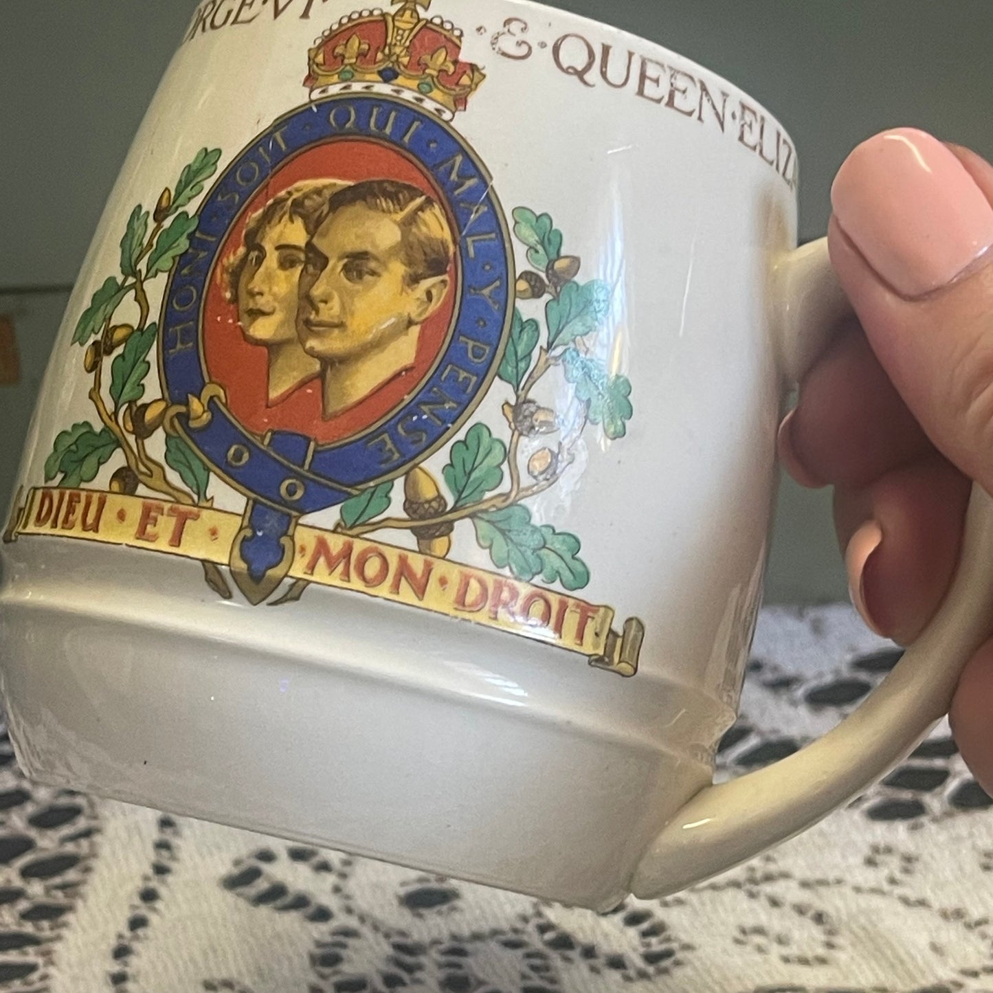 1930s English 1937 English King George VI Queen Elizabeth Coronation Souvenir Mug rounded