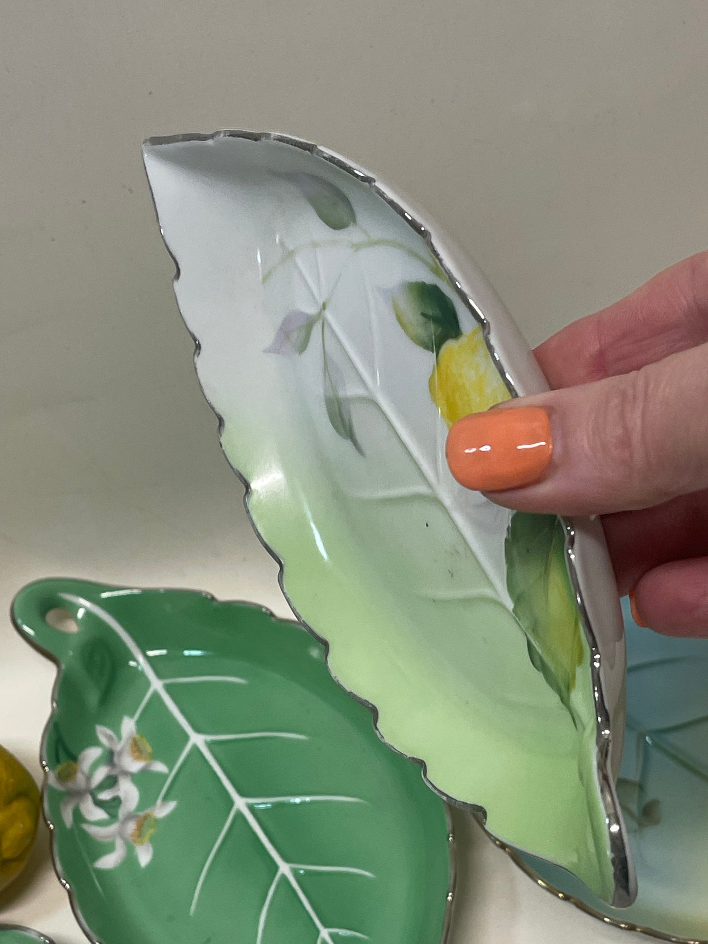 Vintage 1930s Noritake leaf shaped hand painted trinket dishes set of four