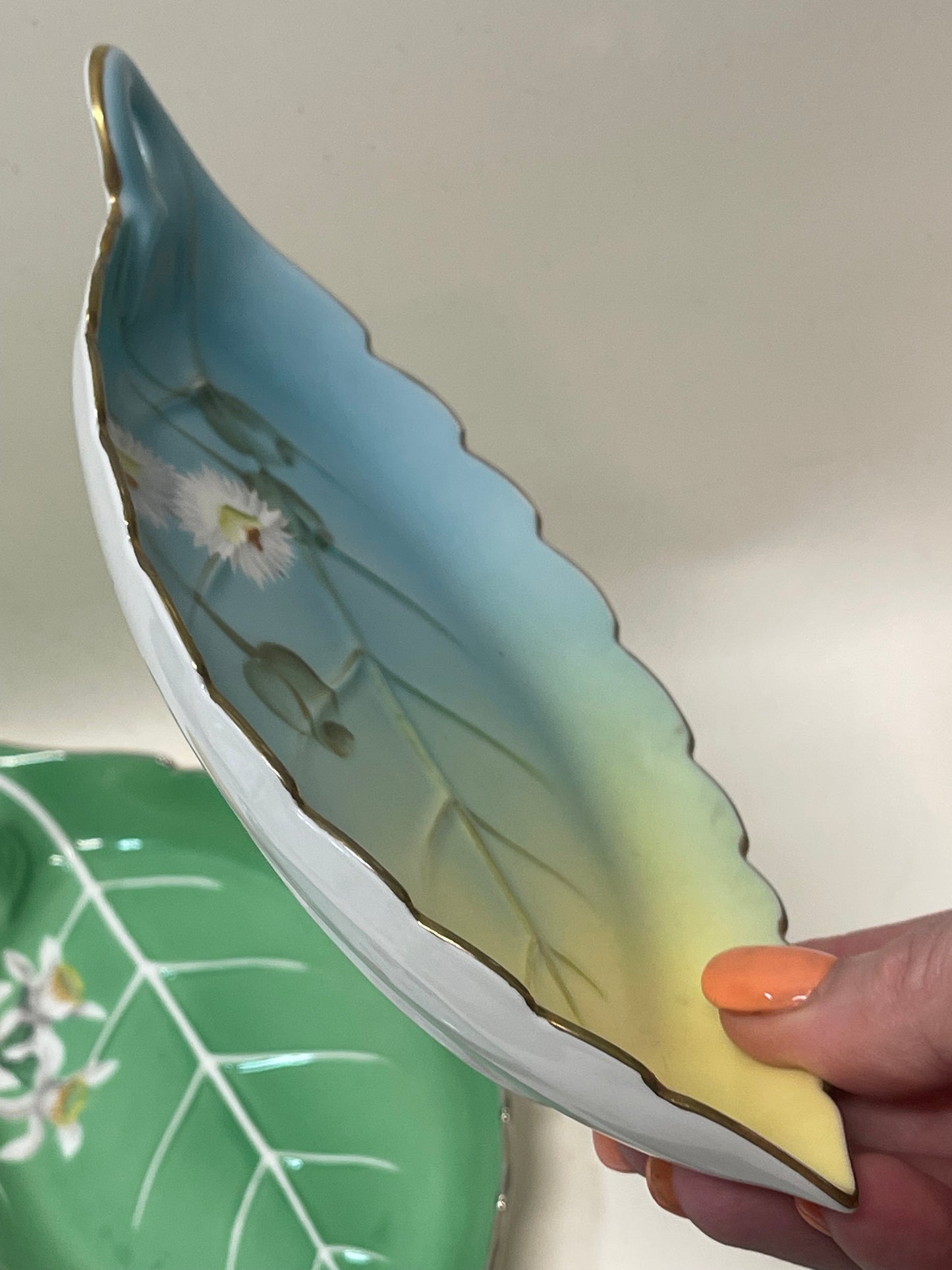 Vintage 1930s Noritake leaf shaped hand painted trinket dishes set of four