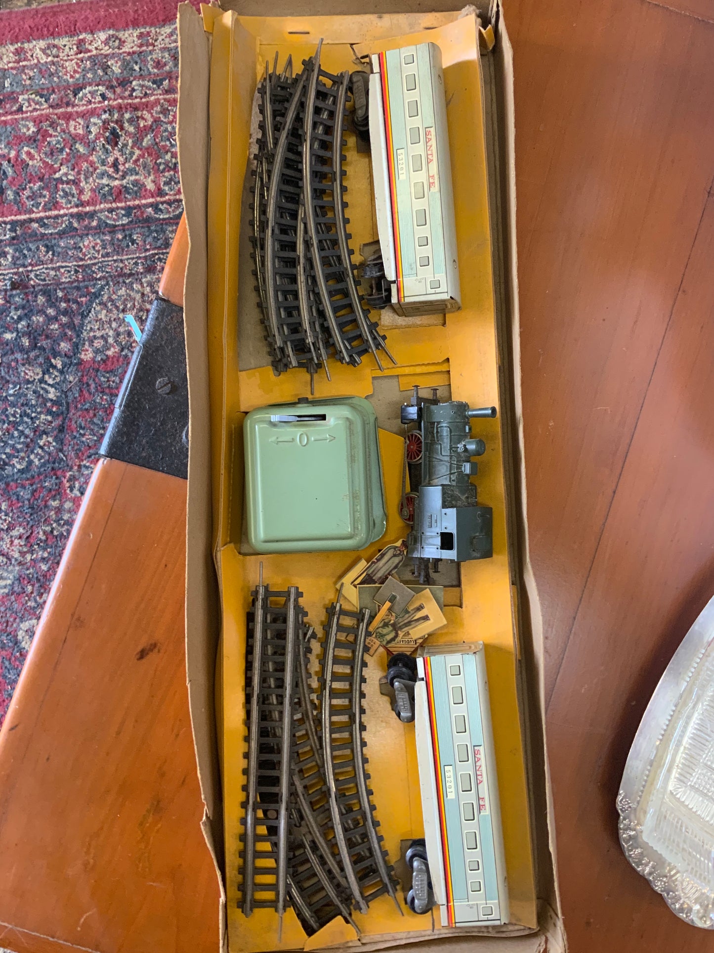 Vintage Santa Fe freight train Battery Japan Tin Toy Train with track
