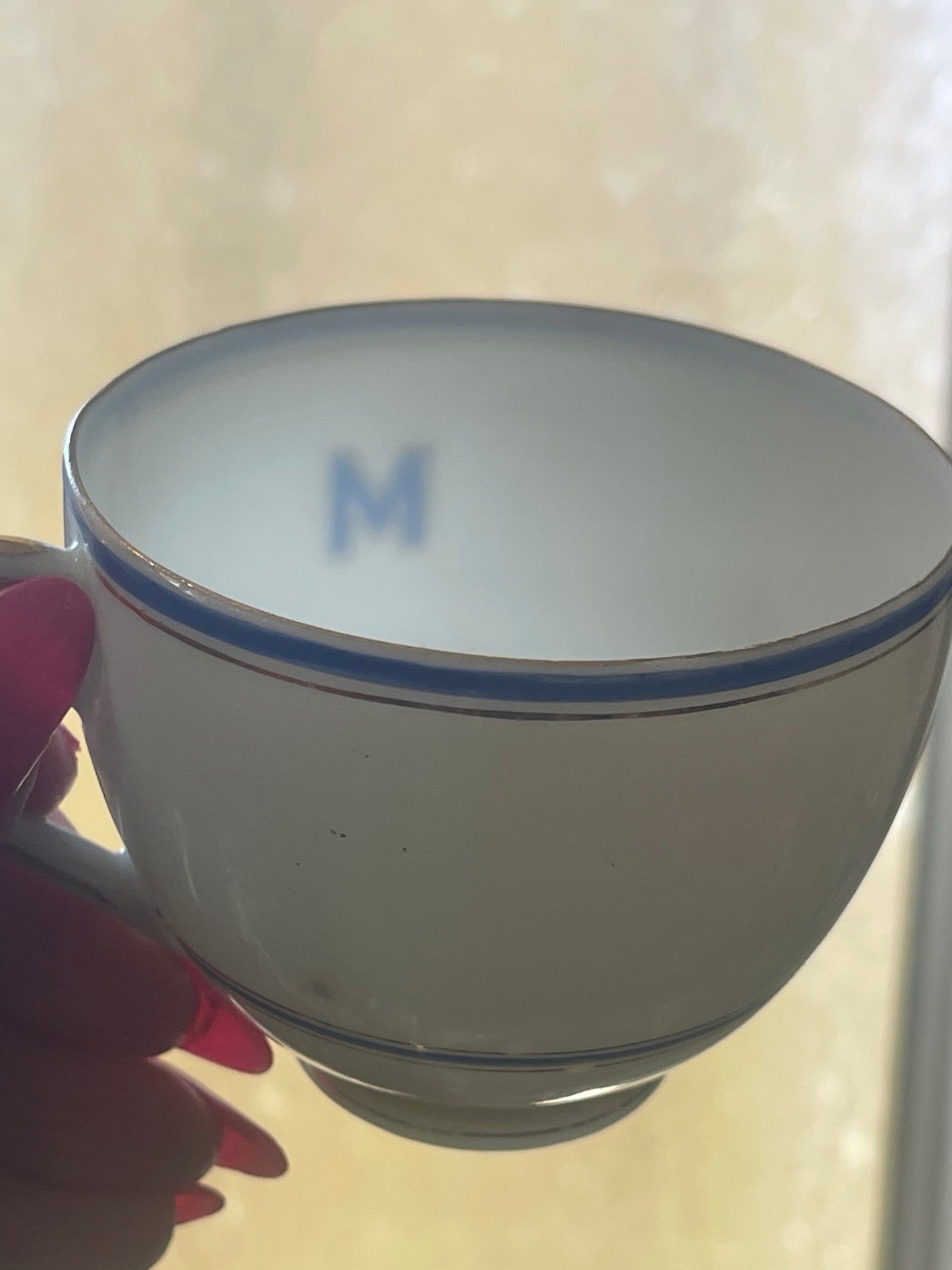 Vintage Japanese Eggshell China Teacup Trio M Monogram